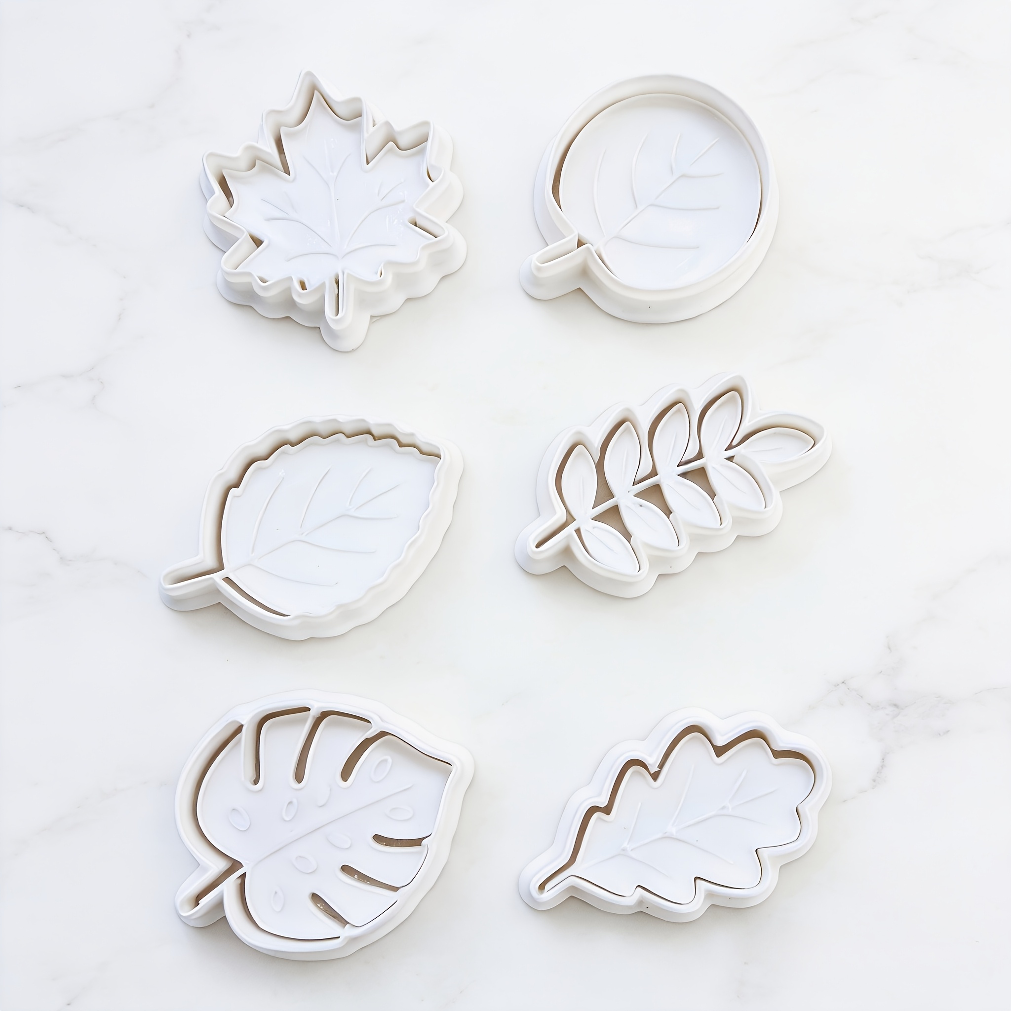 TEMU 6pcs Botanical Maple Leaf Round Leaf Serrated Leaf Feather Leaf Monstera Polymer Clay Cutter - Elegant Leaf Shape Clay Cutting Mold With Vein