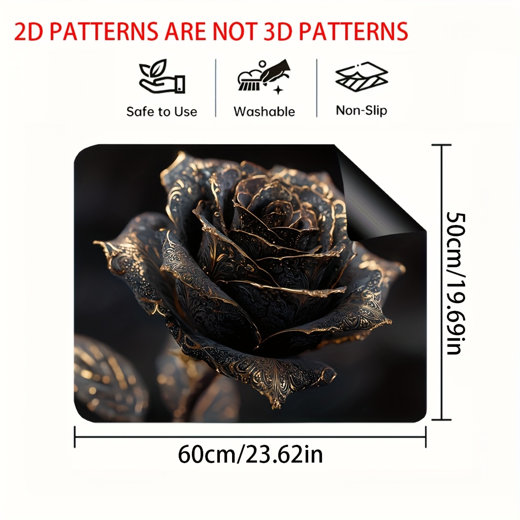 TEMU 1pc Black Rose Stove Cover Mat & Cooktop Protector - Non-slip Silicone-like Stovetop Drying Pad, /, Flat Surface For Induction/dual Burners,