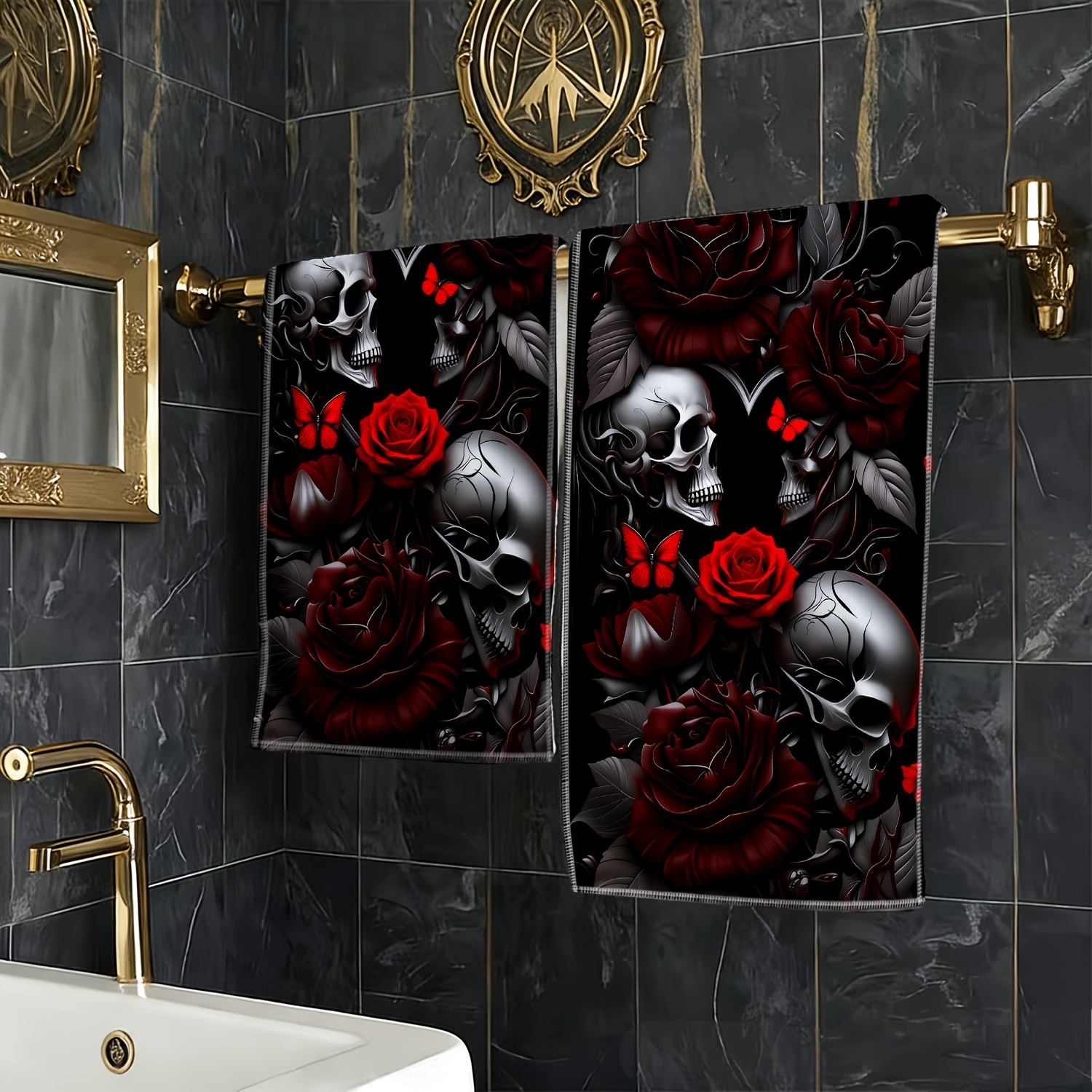 TEMU 1pc Rose And Theme Printed Multifunctional Towel, Travel Essential Hand Towel, -dry Kitchen Towel, Suitable For Bathroom And Kitchen, Perfect