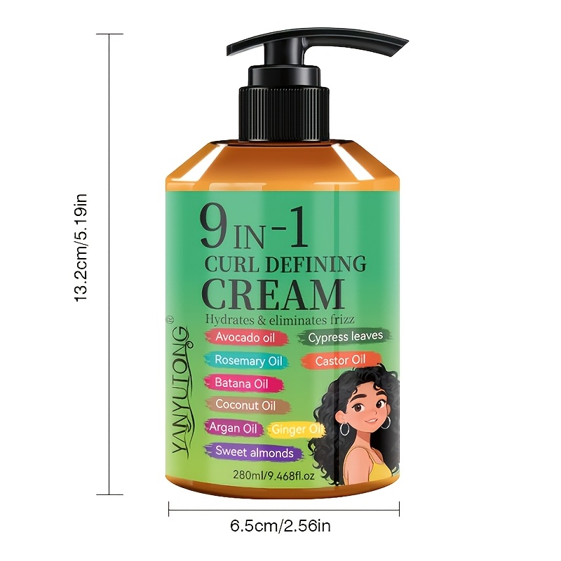 Upgraded 9-in-1 Instant Defining Cream 9.468fl.oz With Argan Oil, Long-lasting , Elastic Volume, Hydrating Styling, For Wavy & Curly Hair, Unisex, Pleasant Scent, Ideal Valentine's Gift