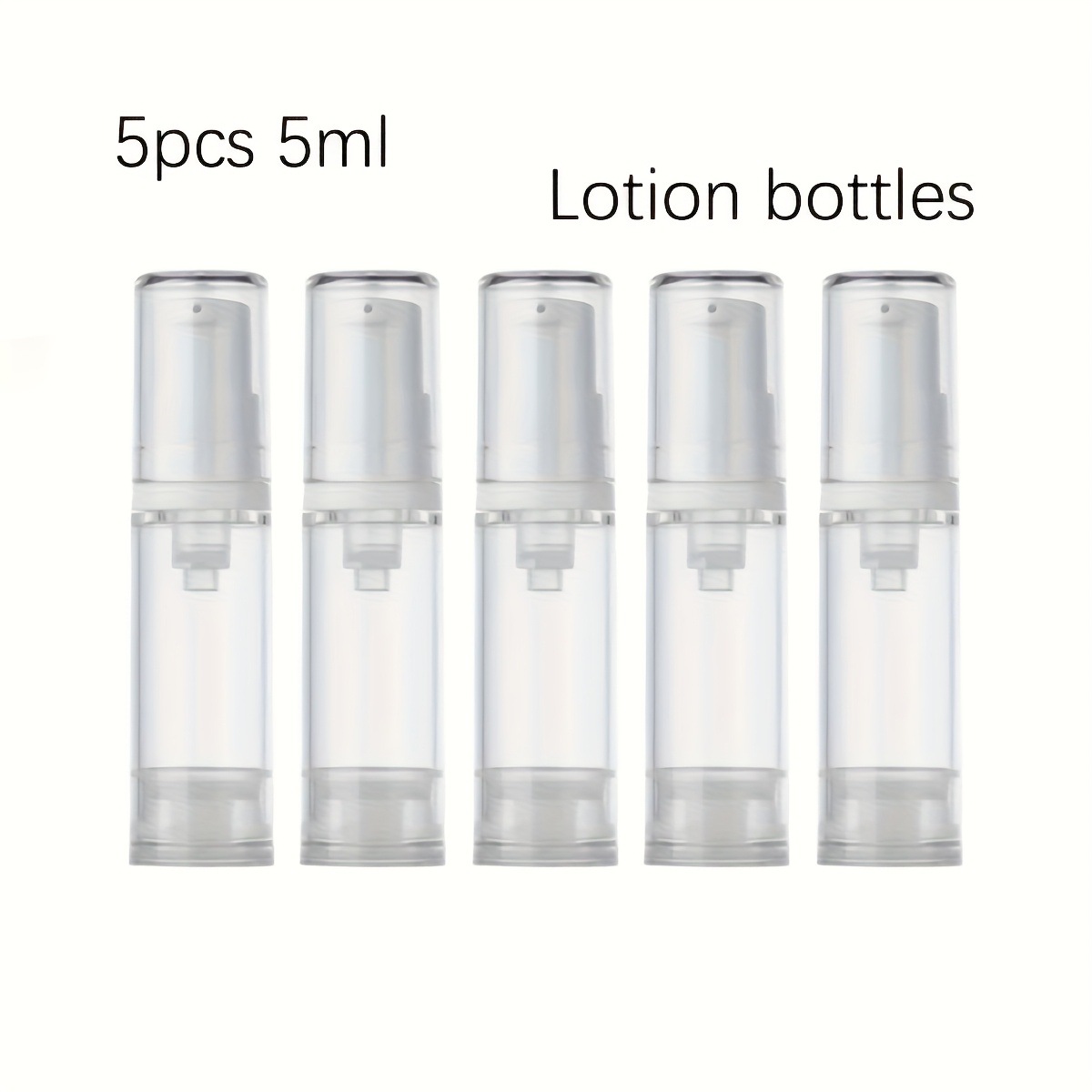 TEMU 5pcs Transparent Airless Pump Bottles, Suitable Lotions And Foundations- 0.17oz/0.34oz, Refillable, Leak-proof Travel Containers,