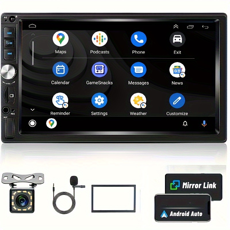 For Apple Carplay Double Din Car Stereo, 17.78 cm Touch Screen Car Radio  For Android Auto Mirror Link FM EQ TF USB SWC Remote Control Rear View  Camera