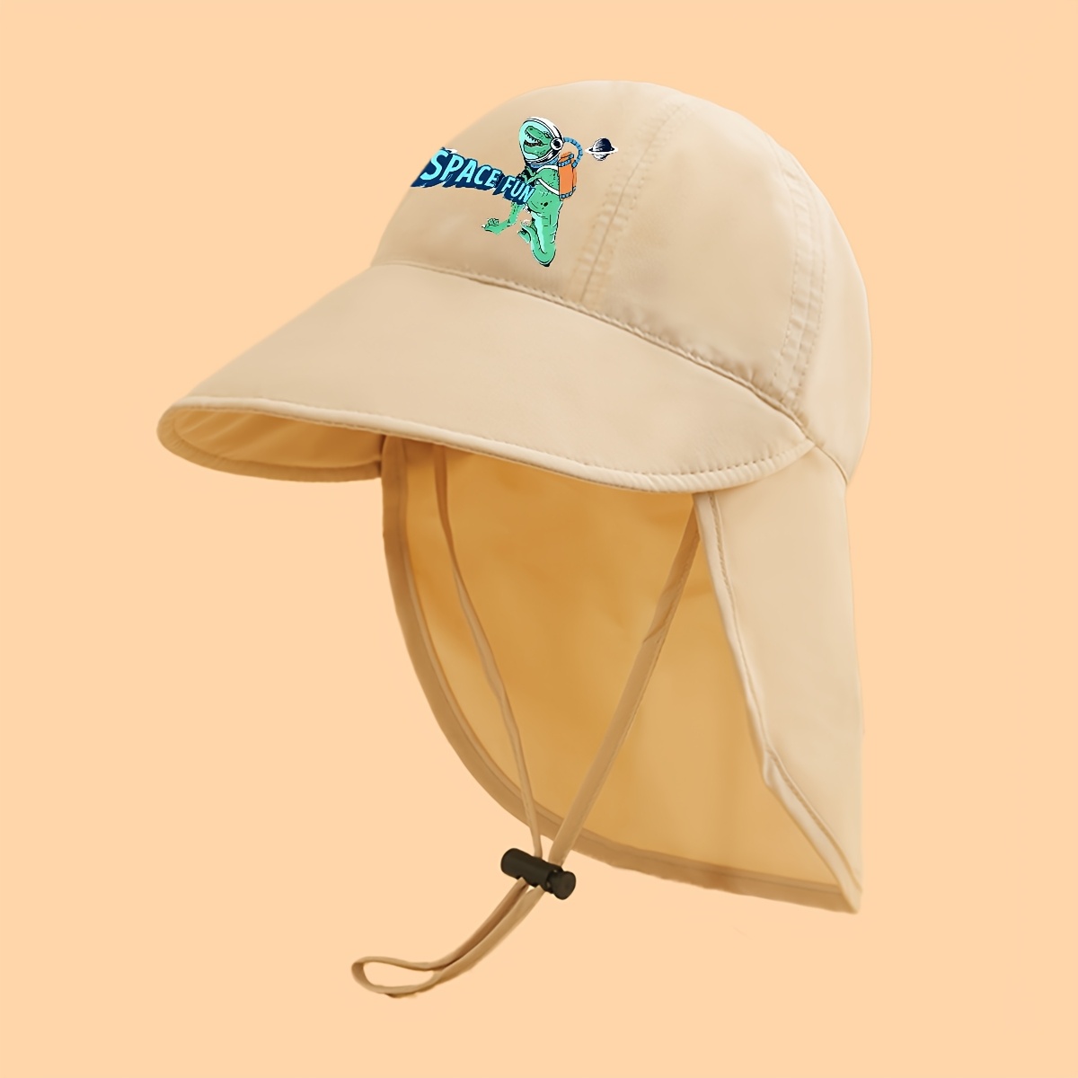 1pc Bucket Hat With Neck Flap, Lightweight Breathable Beach Sun Hat, Adjustable Chin Strap Cap For Daily Outdoor Activities