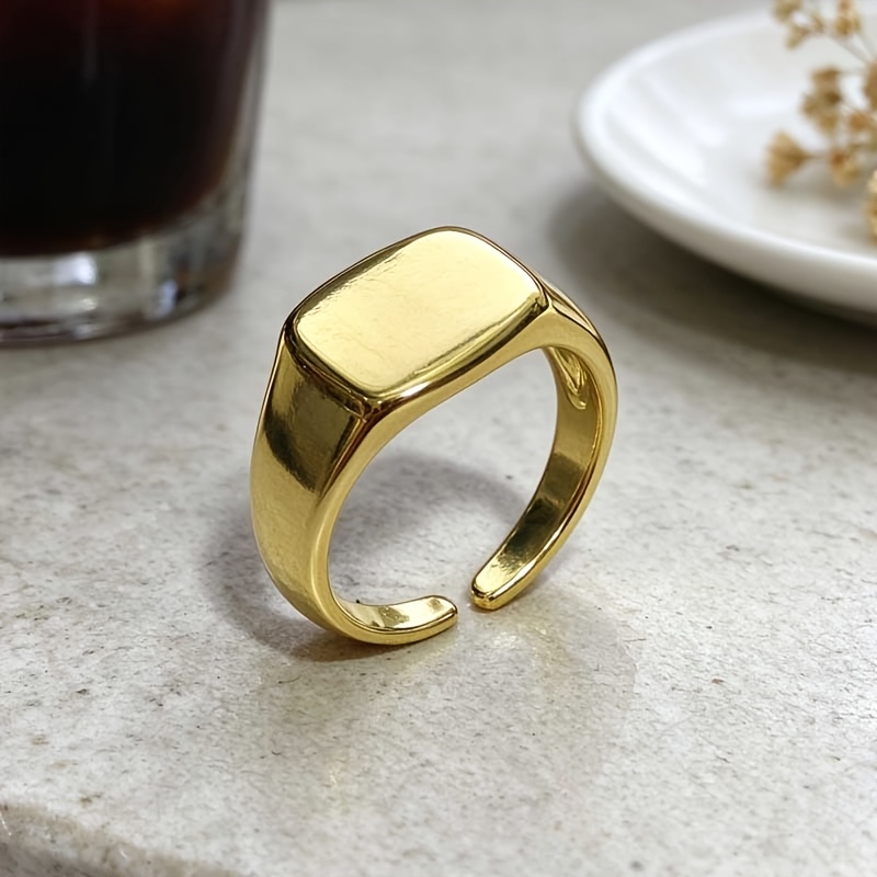 Women's Glossy Tone Square Signet Ring, Minimalist Gift