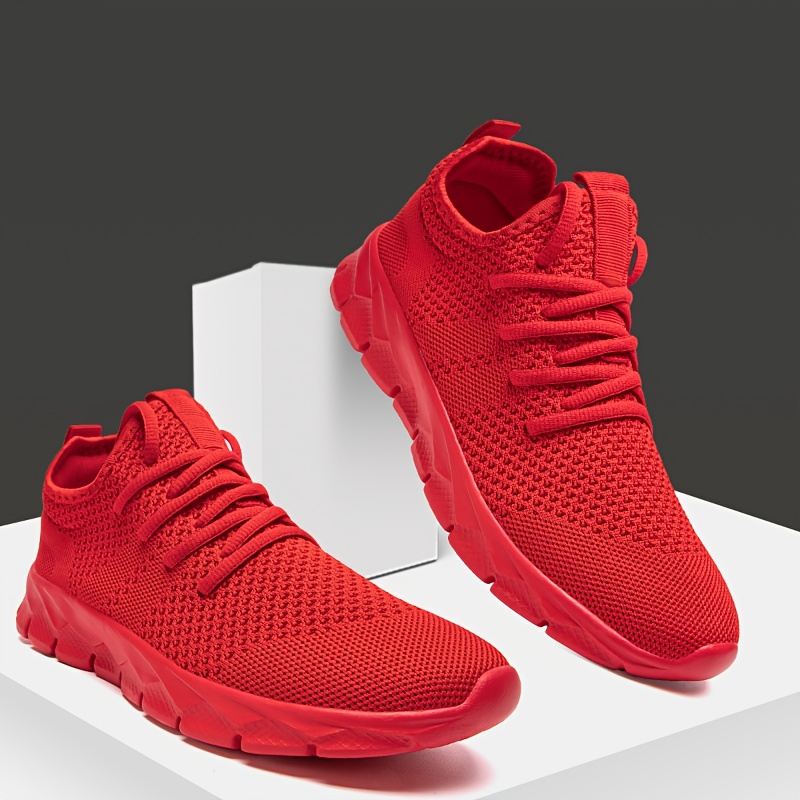 a pair of mens breathable knitted sneakers jogging   lightweight non slip shoes large size comfortable for mens outdoor activities training trend designer models
