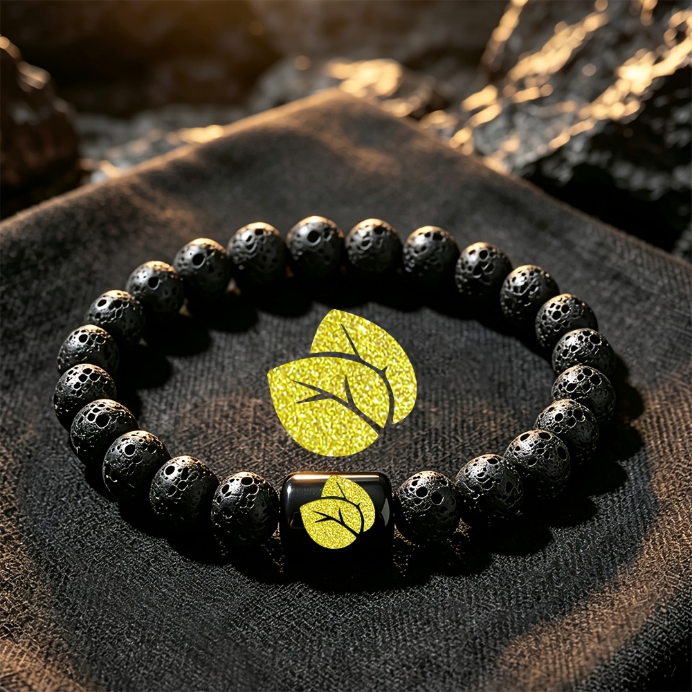 Natural Stone Beaded Bracelet with Golden Leaf Accent
