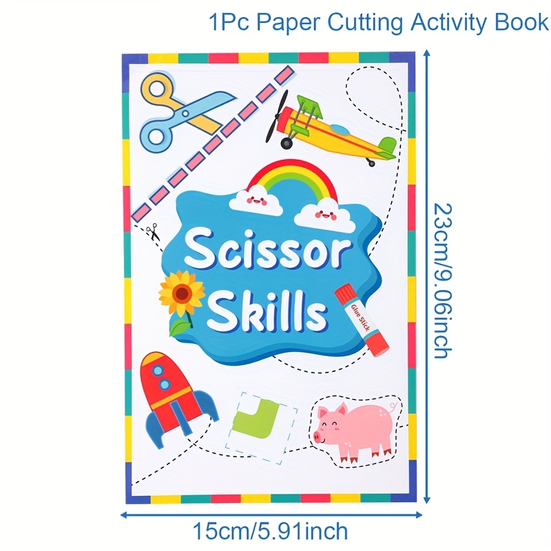 1pc Scissor Skills Activity Book - Interactive Paper Cutting Practice with Airplanes, Rainbows & Animals | DIY Art Projects, Birthday Party Favors, Shower Decorations | Educational Craft Supplies
