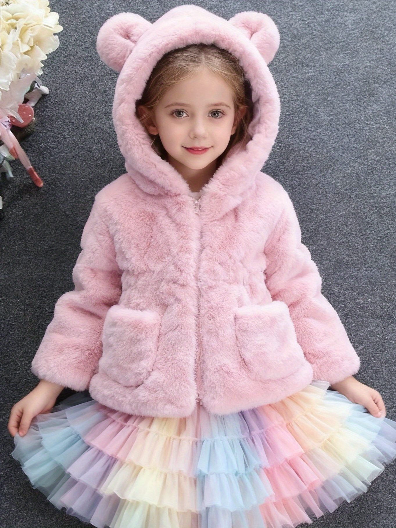 girls winter clothing sweater imitation fur thickened jacket 2024 new winter clothing thickened childrens jacket autumn and winter hooded jacket Product details 0