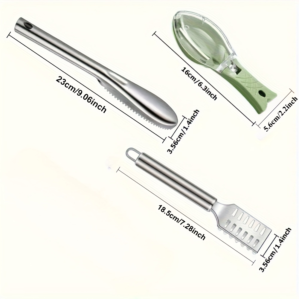 3pcs with serrated edge fish scale scraper, stainless   scale removal brush, multifunctional seafood knife, fish scale remover, fish scale planer, kitchen tool, it can remove fish scales faster and easier Product details 2