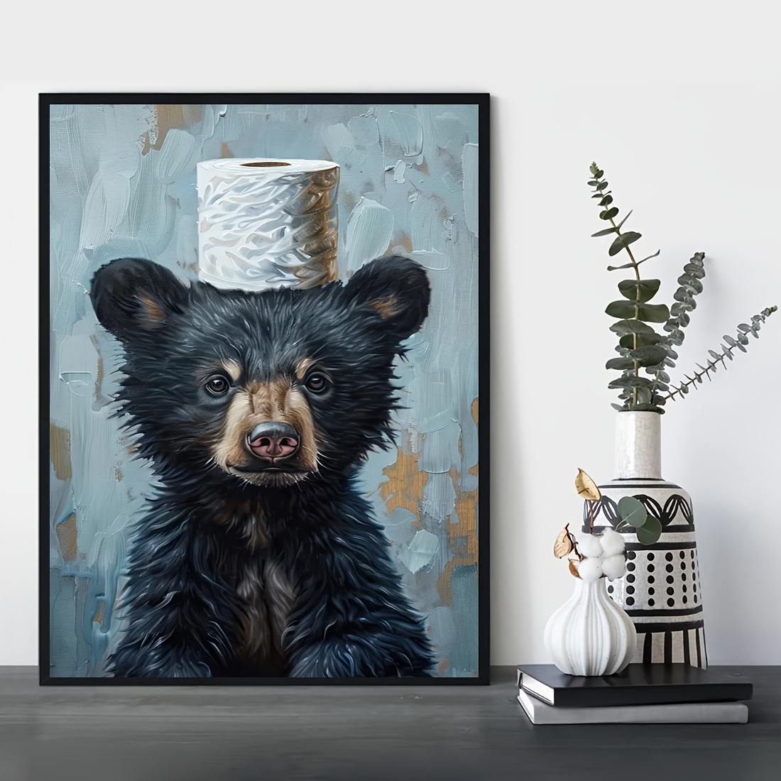 

Black Bear Bathroom Poster 12x16" - Perfect Gift For Bear Enthusiasts, Canvas Wall Art For Decor