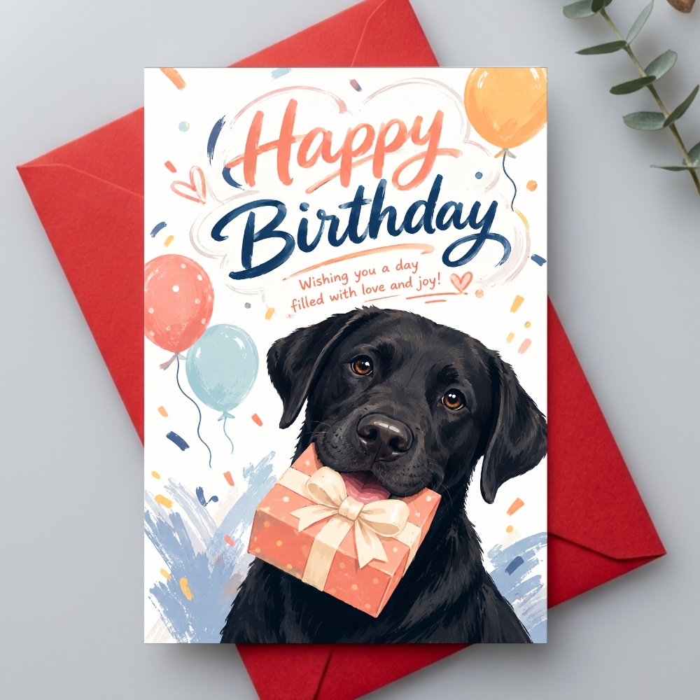 TEMU Happy Birthday Greeting Card, Cute Dog Illustration Card, For Dog Lovers, Pet Owners, Family, Birthday Wishes, Party Supplies, Gift Giving