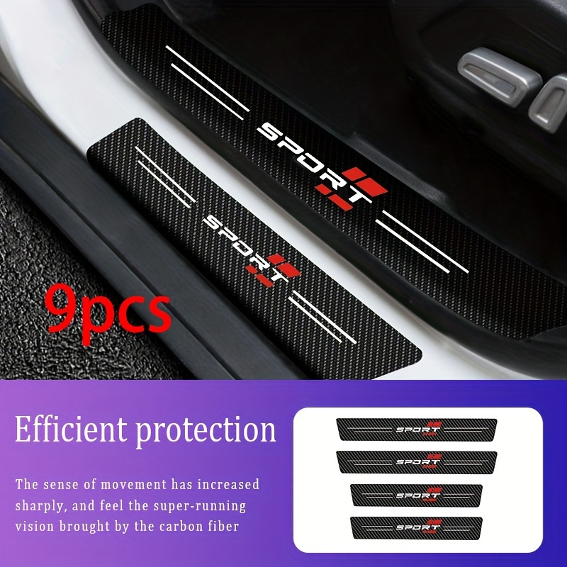 

9 Pieces Of Car Door Sill Protectors - Sporty Carbon Fiber Design, Self-adhesive, Suitable For All Car Models