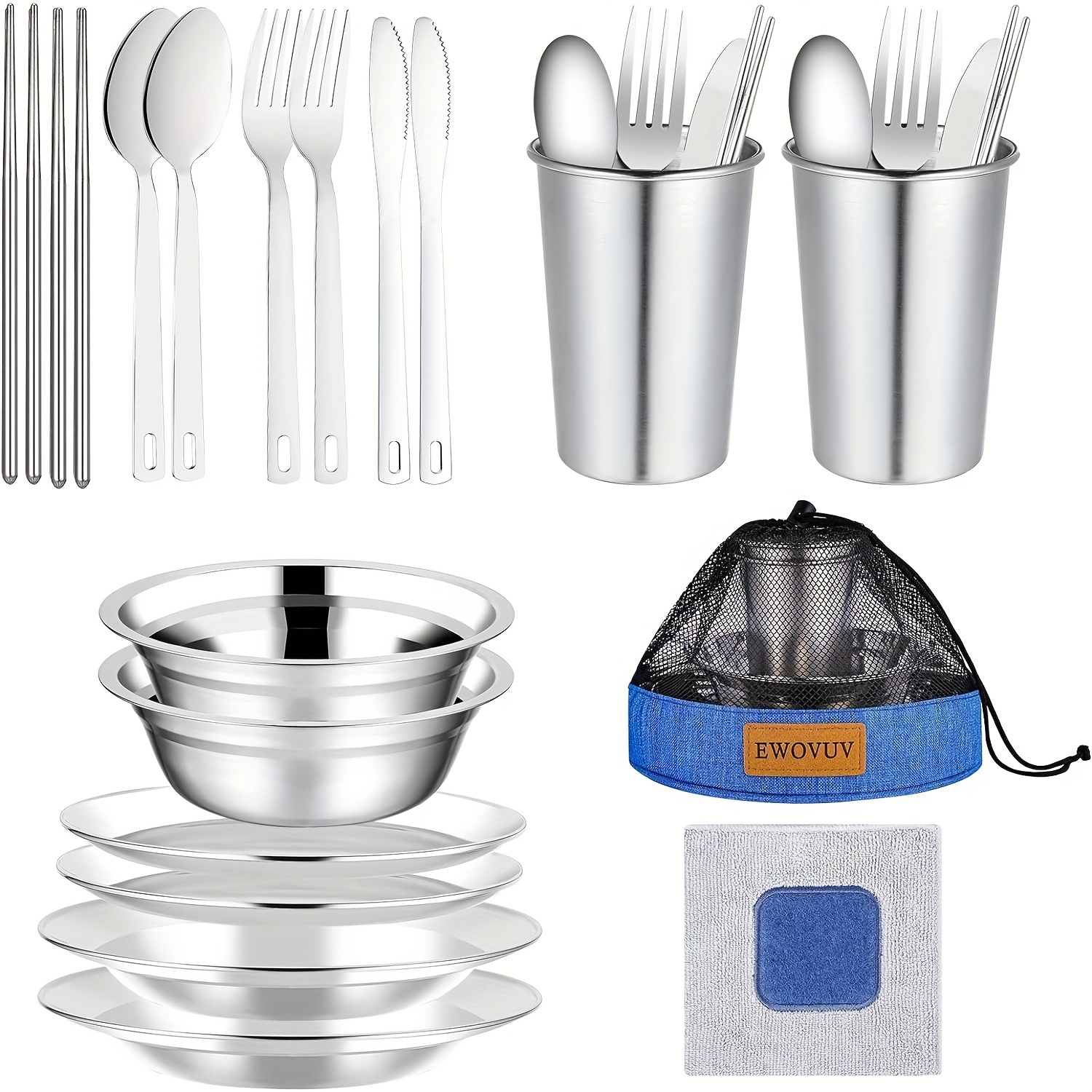 

Camping Set - For To 2 Scout Camp Dishes Camping Cookware Accessories Plates Cutlery Sets Outdoor