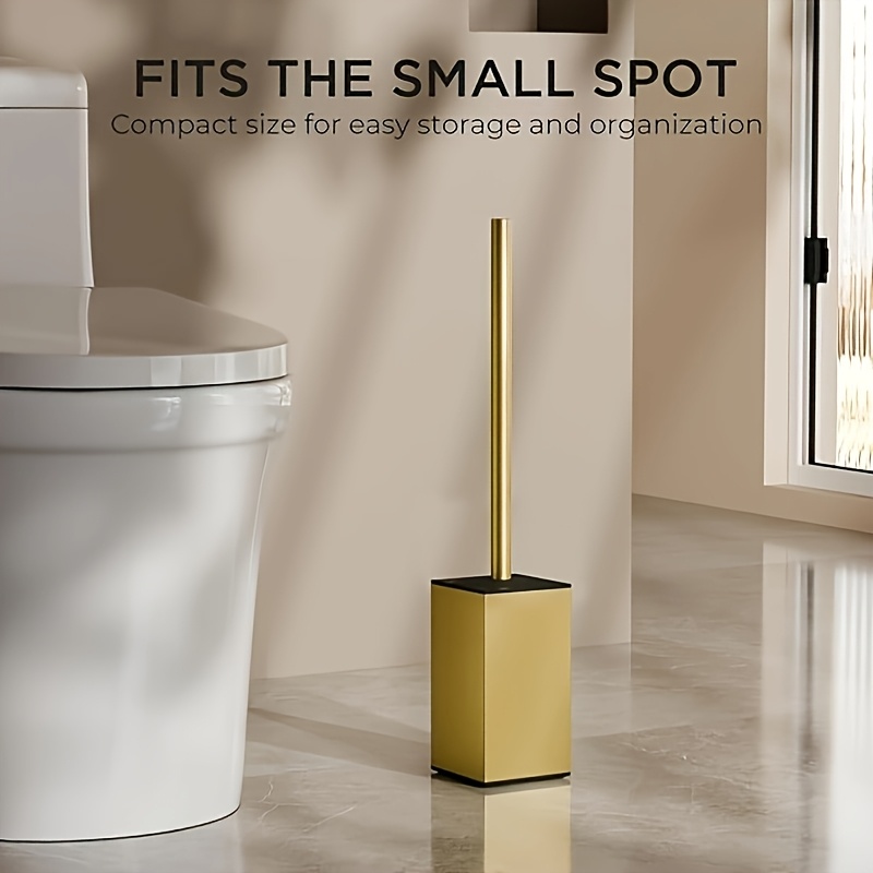 Toilet Brush And Holder Set, Heavy-duty Base With Square And Long Handle, For Deep Bathroom Cleaning, Drip-proof, Space-, Deep Golden