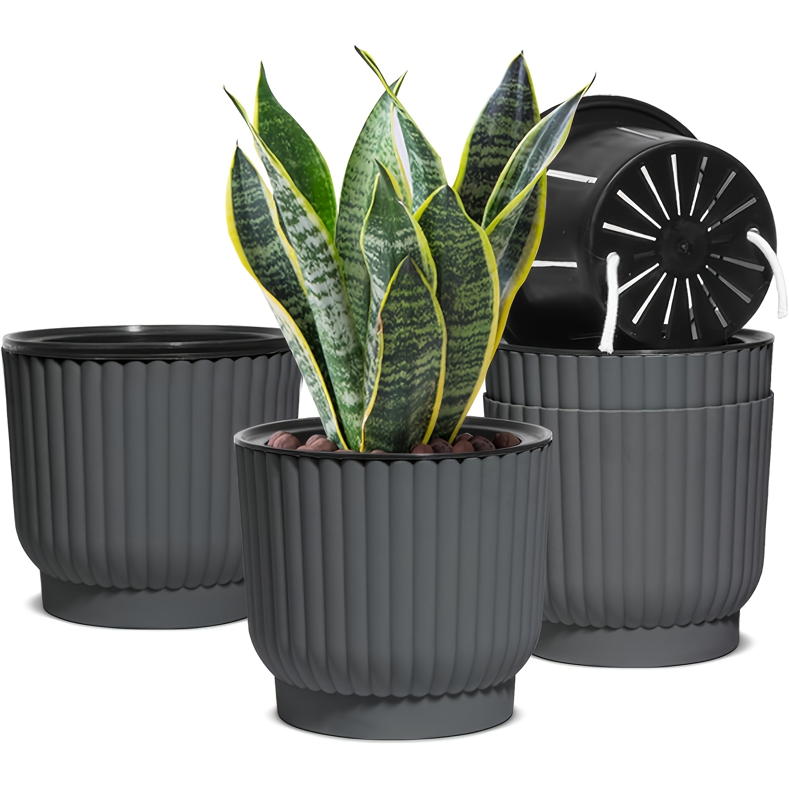 Image of 4pcs 7-inch Indoor/outdoor Plant Pots, Set Of 4 Self-watering Plastic Flower Pots For Houseplants