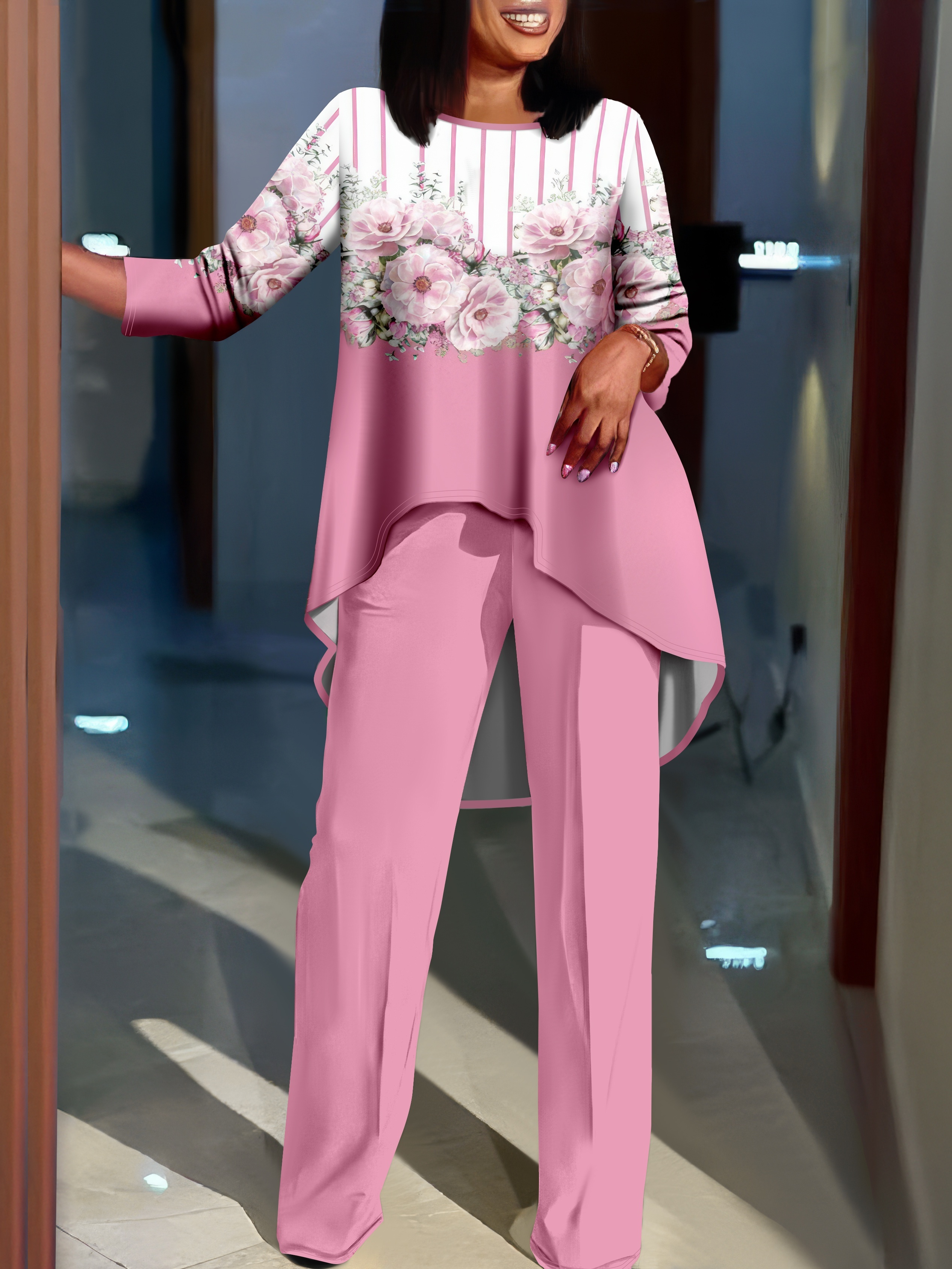 Two Piece Long Sleeve Floral Pant Suits main image 0