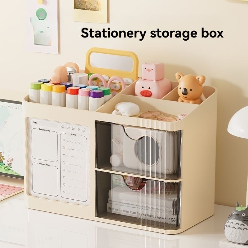 new 1pc desk organizer stationery storage box with 6 compartments 2 drawers on the right desk bedroom study room   organizer essential for keeping desktop tidy suitable for   gift Product details 6