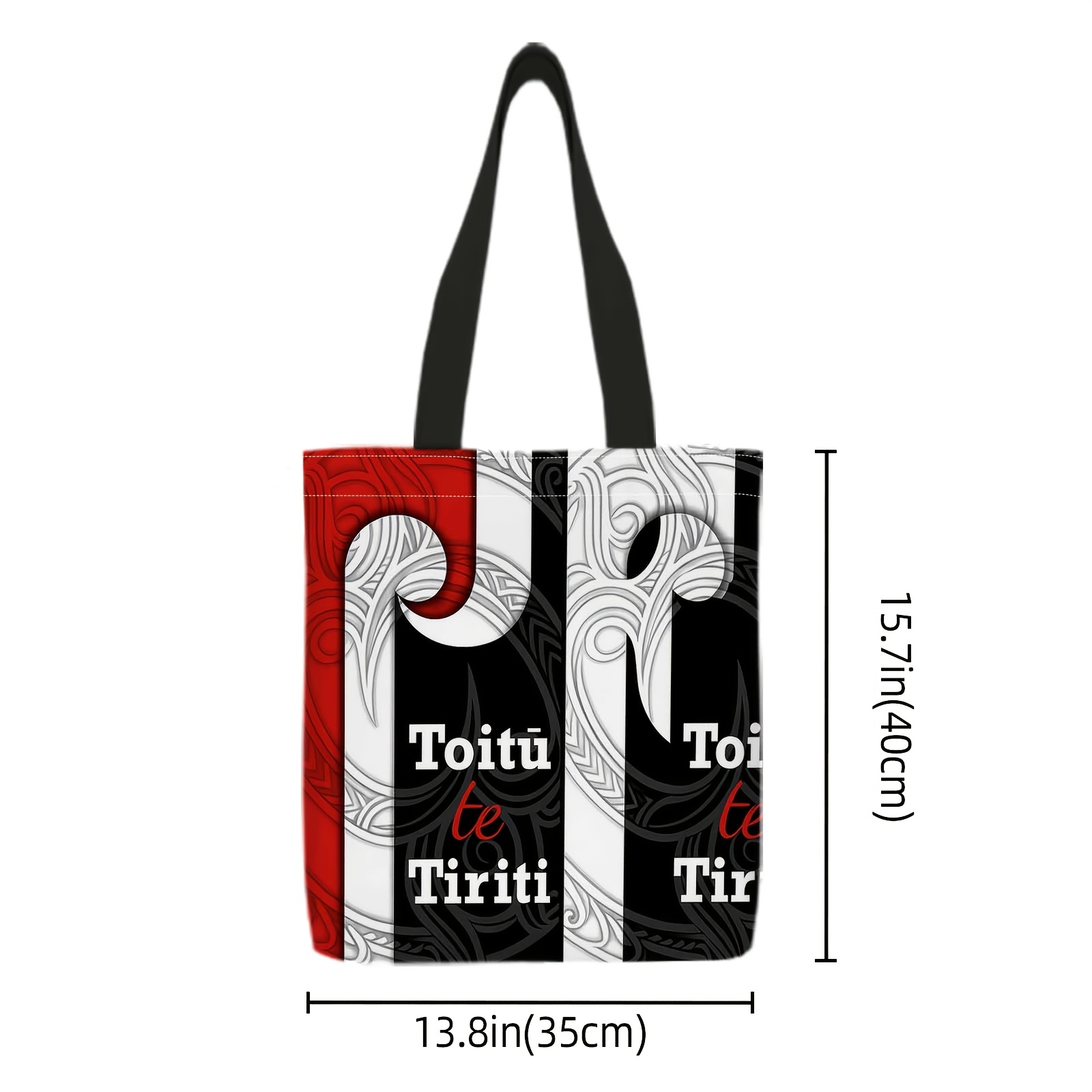 TEMU A Canvas Bag Featuring Design With A Red, Black, And White Background Along With Maori Art And The Text Te Tiriti. This Durable Backpack Has A