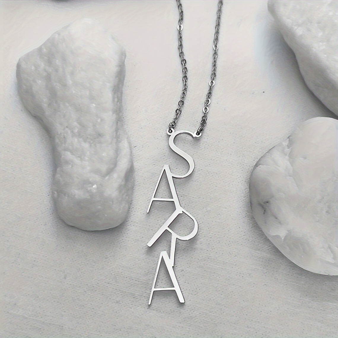 TEMU Custom 1pc Women's Fashion Stainless Steel Name Necklace, With Slightly Tilted Upper And Lower Name Letters, Exquisite, Elegant, Simple, And