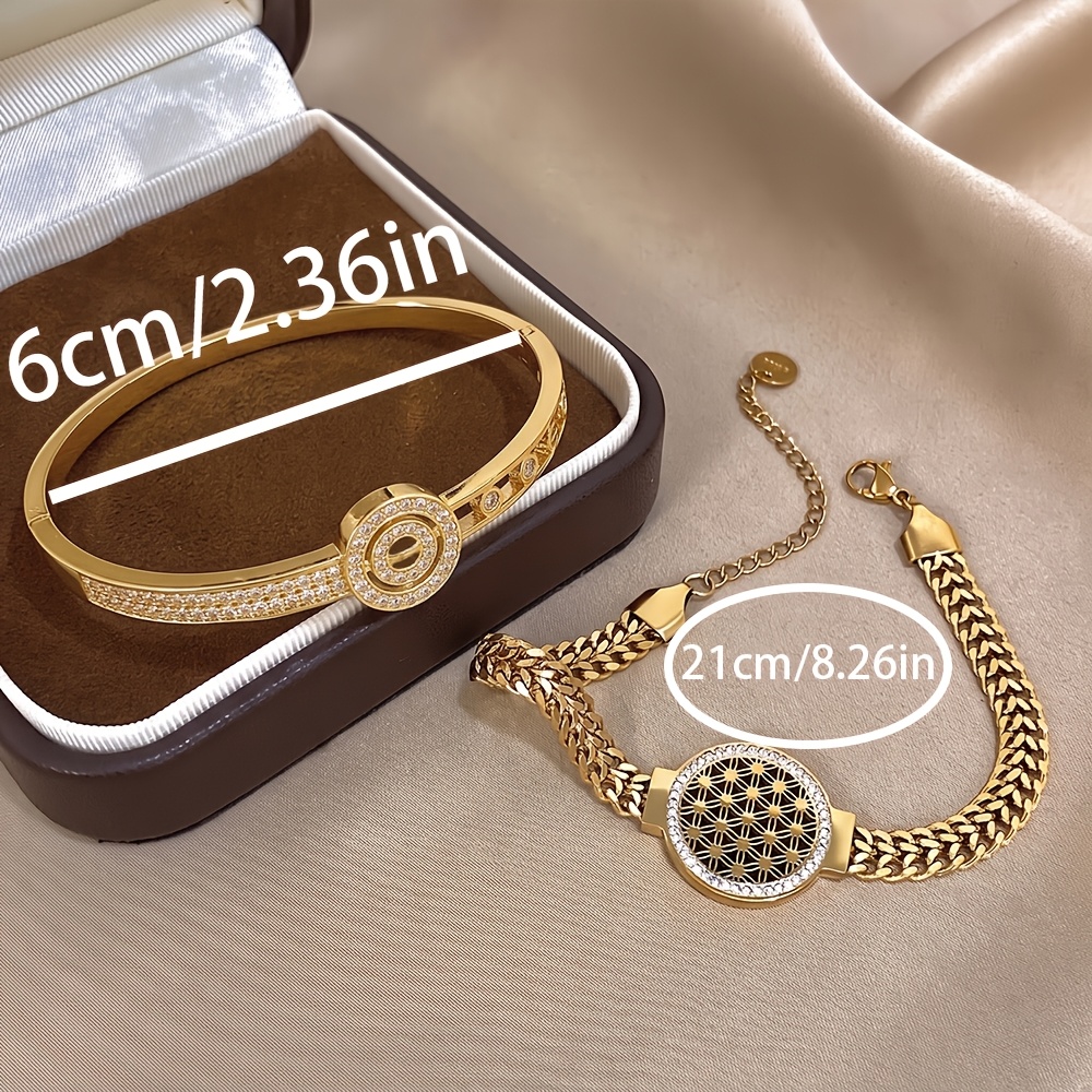 2pcs Unisex 18K Golden Plated Bracelet and Bangle Set, Vintage Style