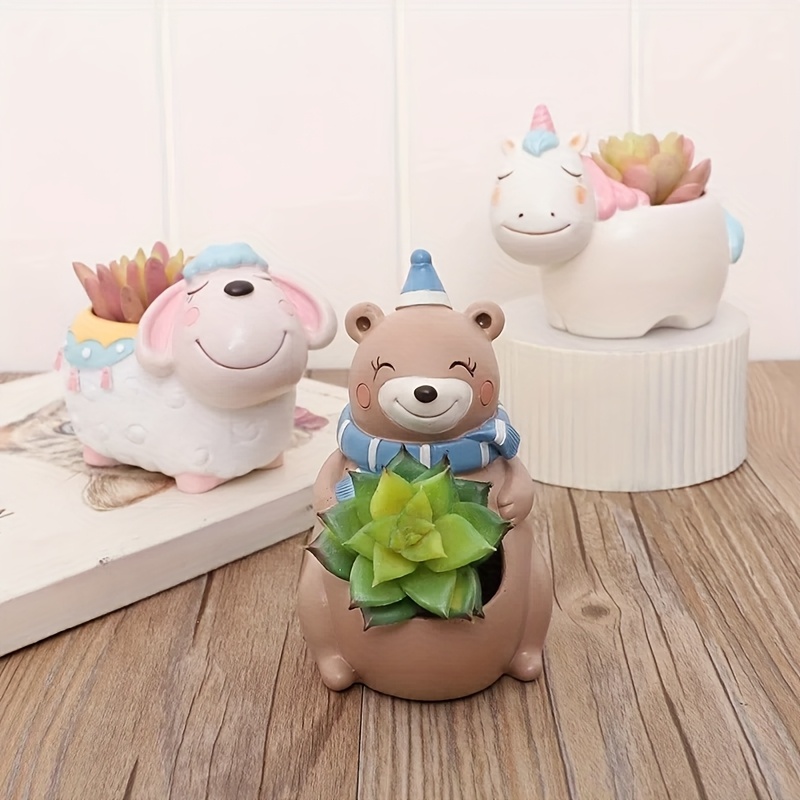 1개의 만화 동물 수지 다육 식물 화분, 다목적 실내 실외 정원 화분, 크리스마스, 할로윈, 부활절, 하누카, 졸업 시즌을 위한 축제 홈 장식