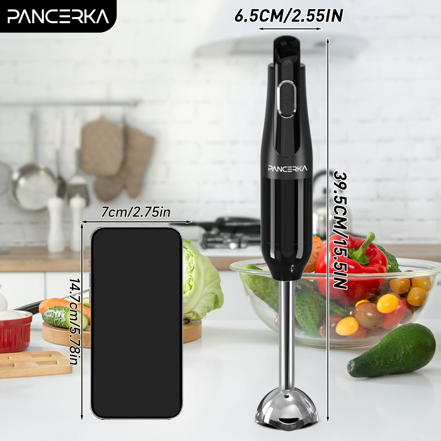 TEMU Pancerka Electric Blender, Hand Blender With Turbo Mode, Detachable Base, 304 Stainless Steel Handheld Blender With Whisk, Milk Frother