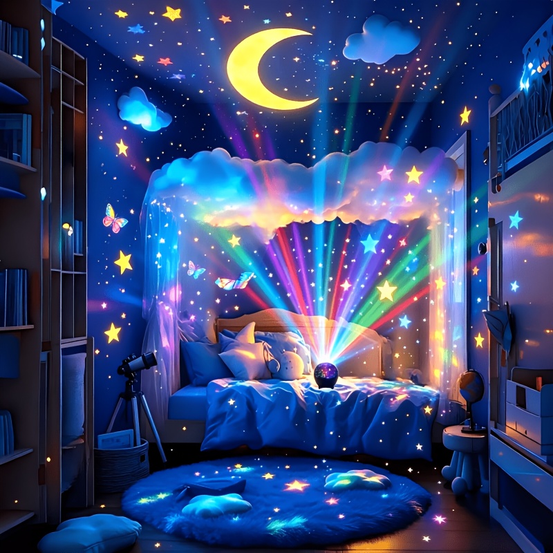 TEMU Lampe de projection LED 1 pièce étoilée colorée avec , lune et ciel étoilé, alimentée par USB, plug-and-play, d'éclairage à changement