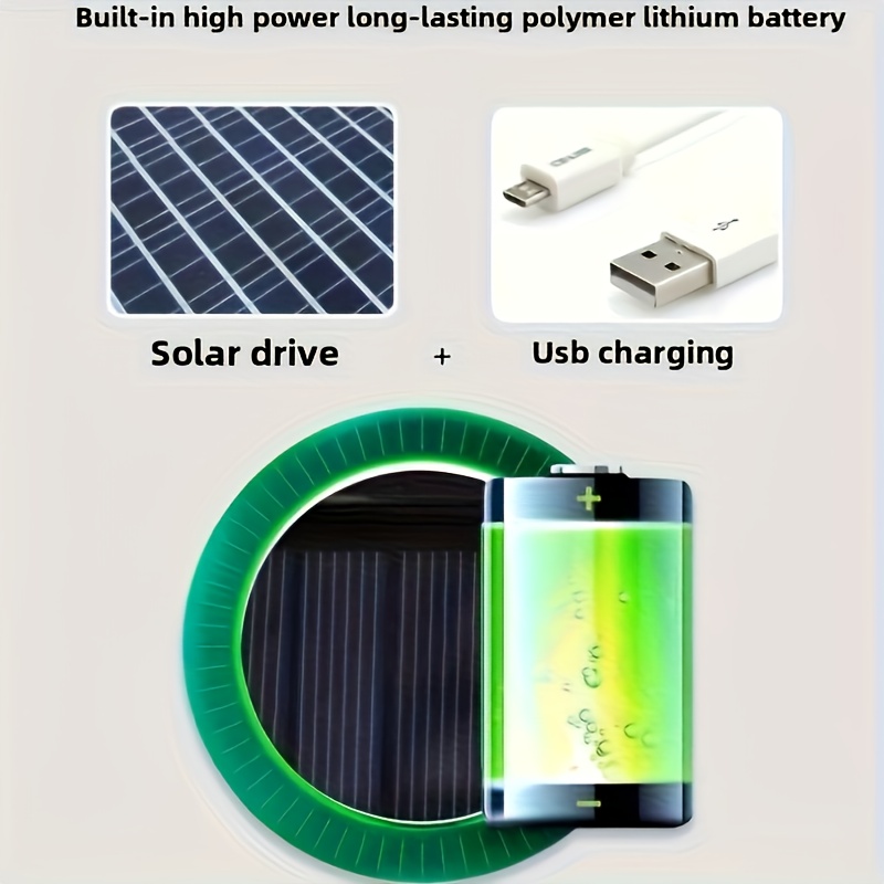 Built-in high power long-lasting polymer lithium battery with solar drive plus USB charging
