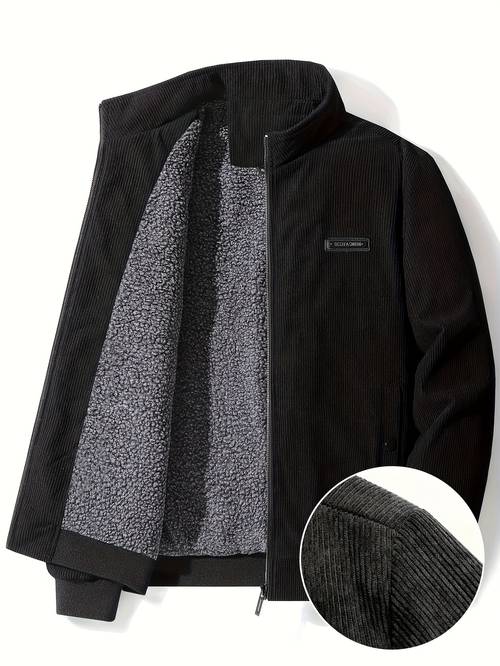 mens windbreaker jacket with fleece lining thickened autumn and winter top stand up collar middle aged and young jacket outside