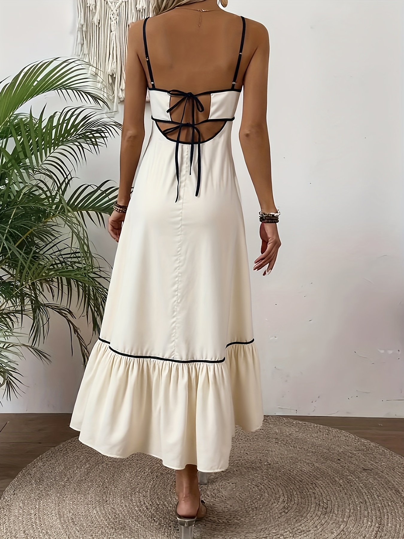casual beige maxi dress Beige Short Sleeved Long Maxi Dresses Casual Basic Back Slit Cotton – CALD main image 1