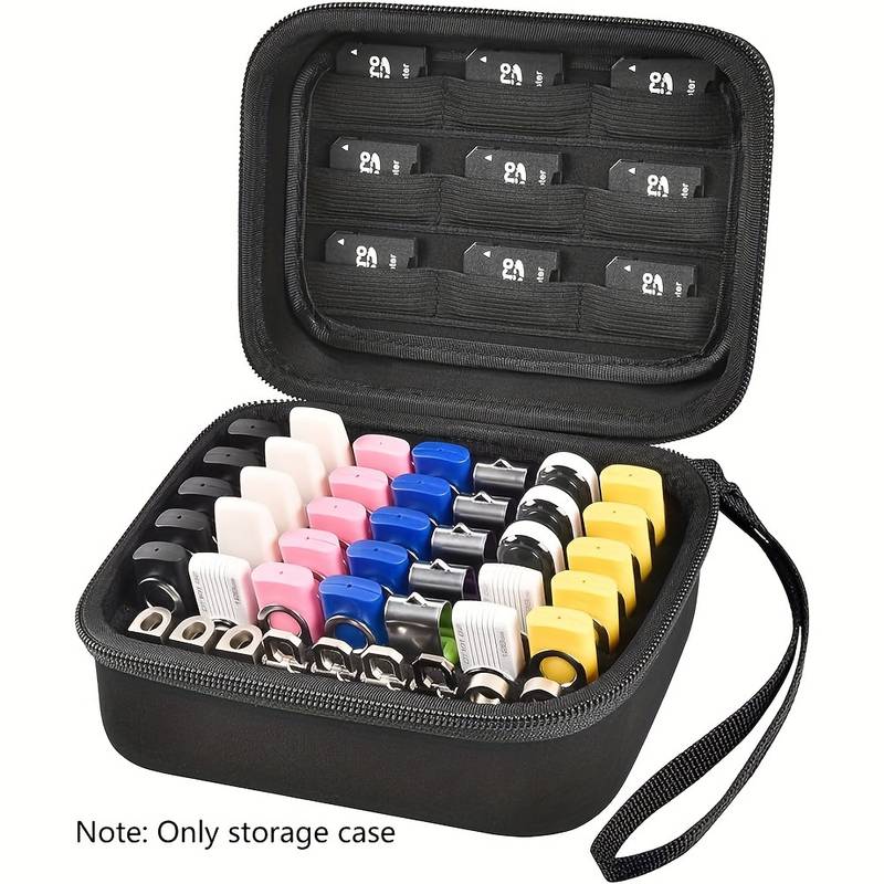 Borsa Organizer Per Chiavette USB Con 10 Slot - Custodia In Poliestere Antigraffio, Nera, Compatta 16.5x9.5x1.5 Cm