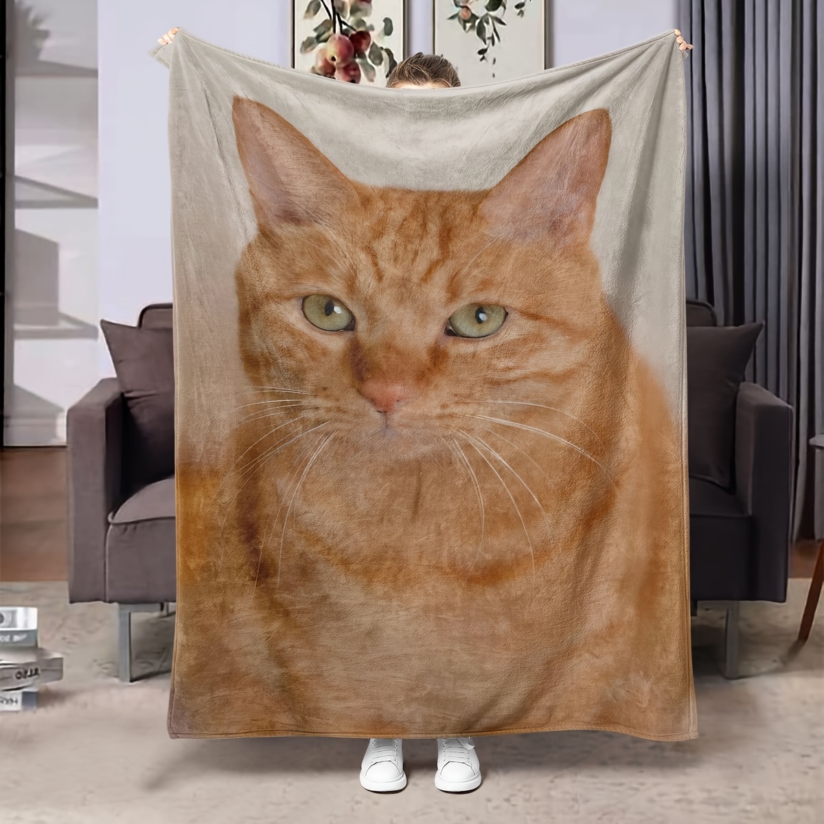 TEMU Cozy Flannel Throw Blanket - Perfect Gift For Cat Lovers, For Couch, Bed, Office, And Travel - Ideal For All