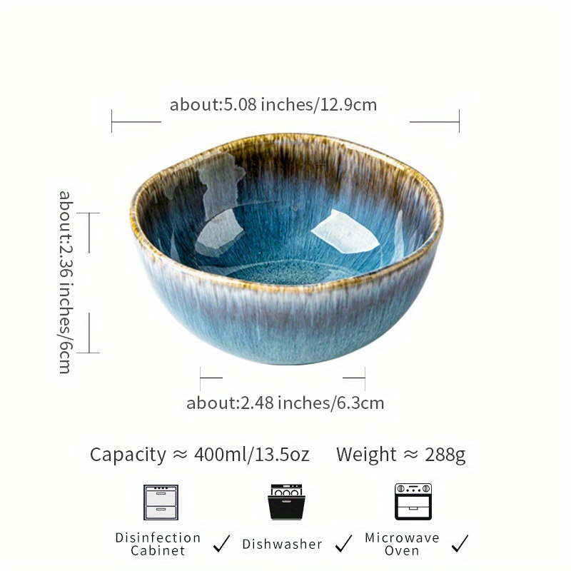 Image of Set Of 4 Yunmeng Flame/azure Irregular Rice Bowls, 5 Inch Uneven Ceramic Plates, 2025 New Japanese Retro Tableware, New Year Home Dining Collection