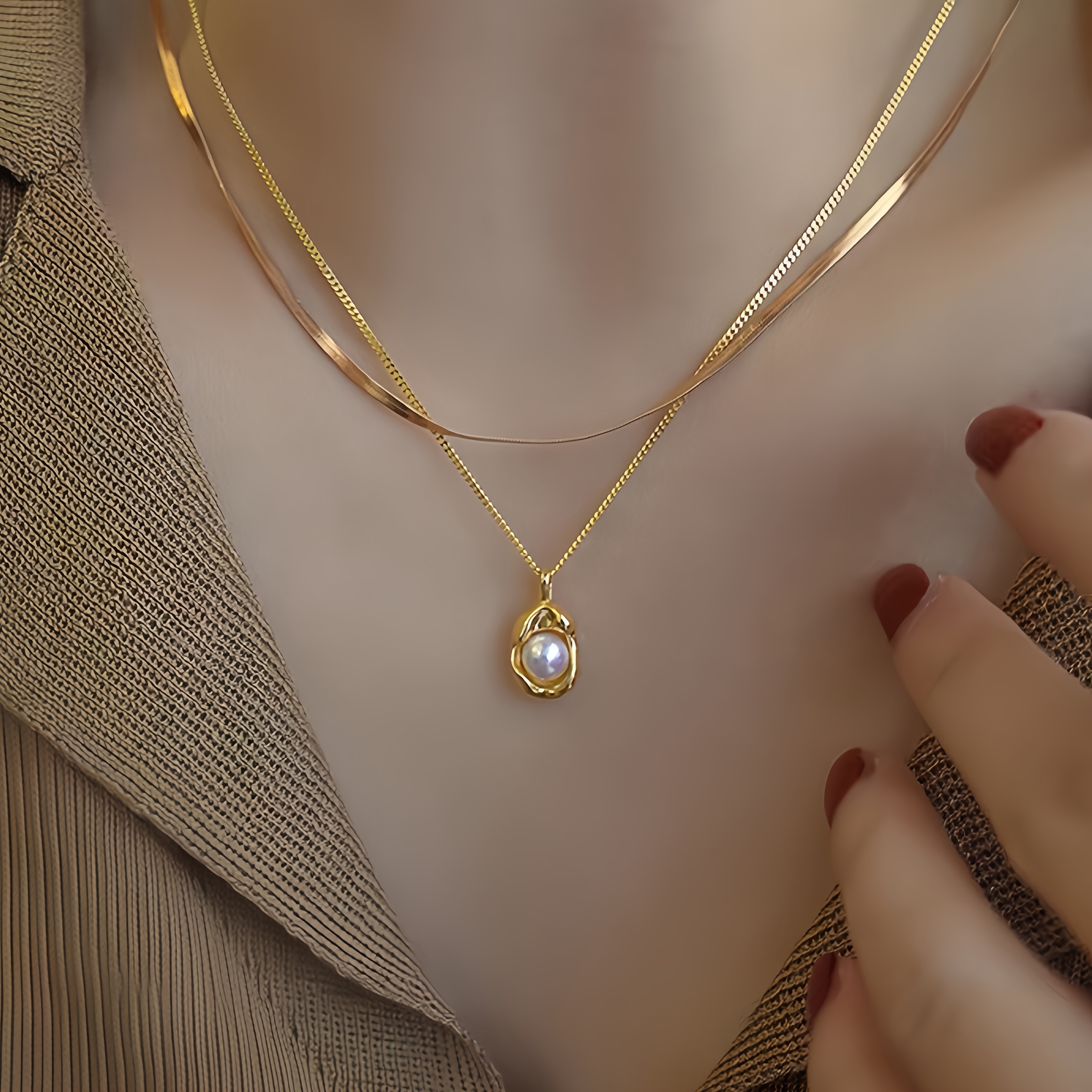 high quality stainless steel golden stacking necklace anti fading simple and elegant suitable for daily wear or party fashionable womens necklace jewelry accessories exquisite gift for women details 1