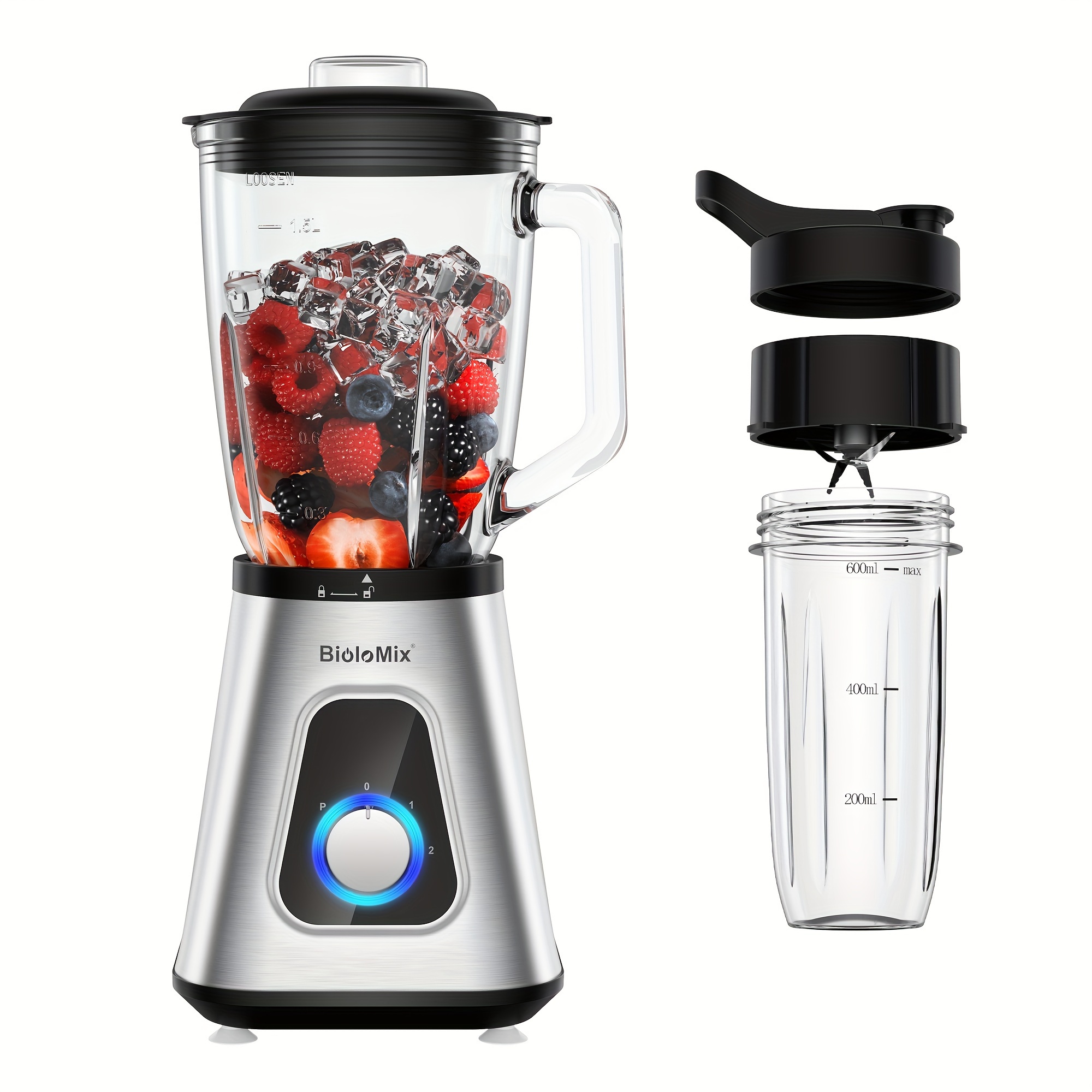 TEMU Biolomix 1300w Smoothie Blender With 1.5l Glass Jar, Personal Blenders Combo For Fruit Drinks, Sauces