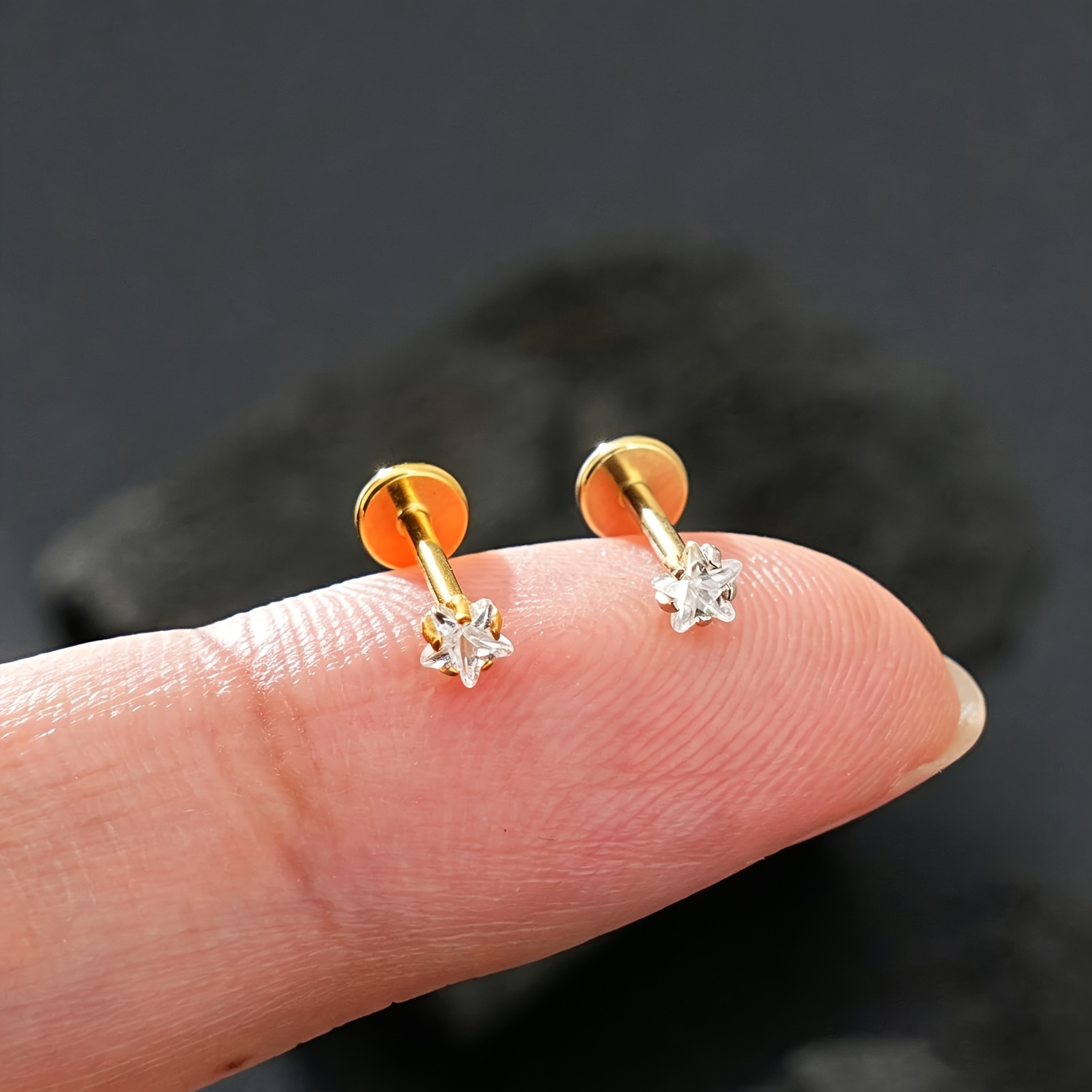 TEMU 2pcs Internal Thread Cz Star Cartilage Piercing Jewelry - Steel Mini Flat Back Helix/tragus/earlobe/nose Bridge/lip Stud, Hypoallergenic Nostril