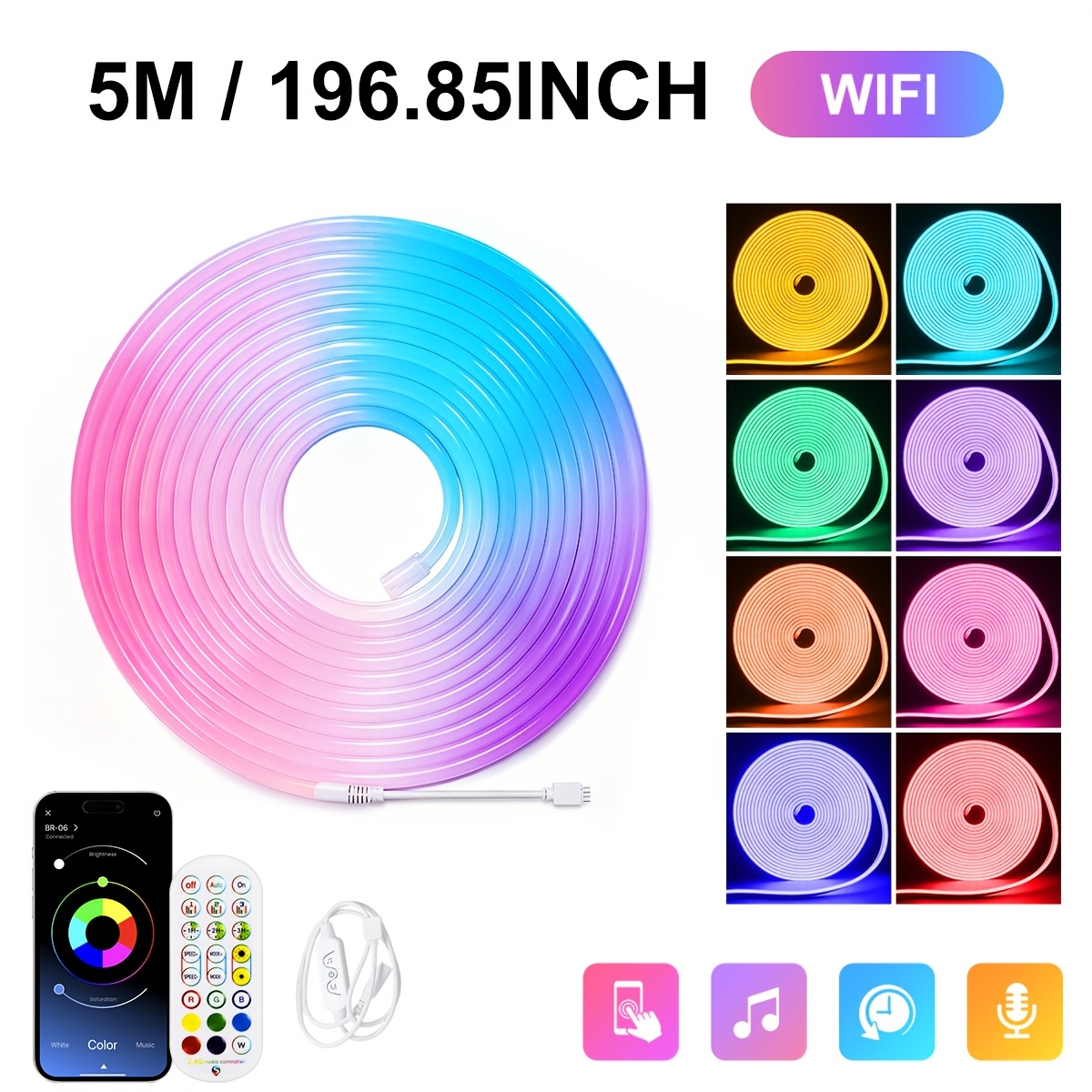 Image of Rgb Neon Led Strip 5m/10m, App & Remote, Musicy Sync, Rgb Neon Led Rope Lights, Ip67, Flexible Diy Light For Bedroom Home Indoor Outdoor Decor (wifi/)