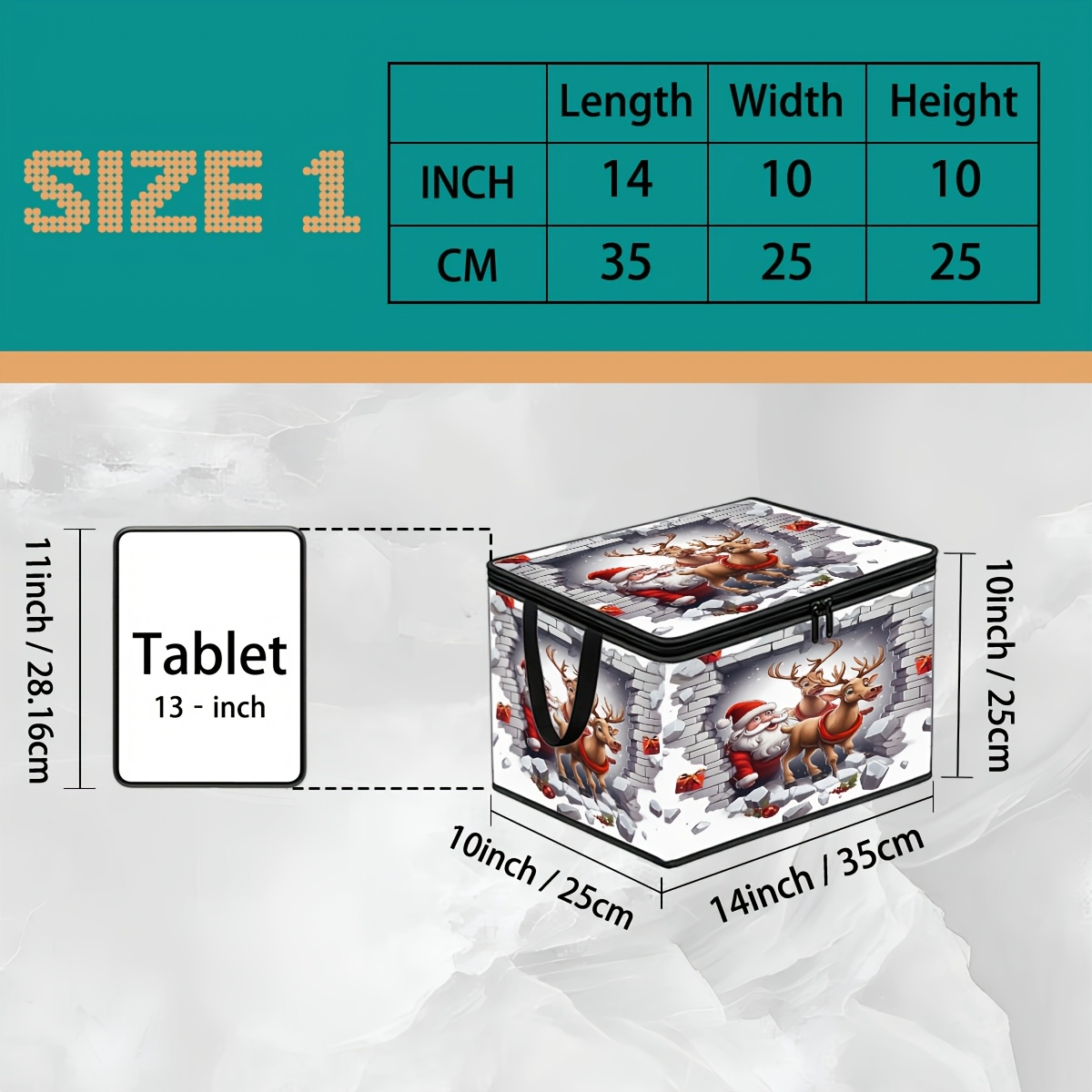 TEMU 1pc Santa Claus With Reindeer Peeking Out Of Wall, Scattered Gift Box Cartoon Pattern Lidded Storage Box, Non-woven Fabric, Durable Zipper