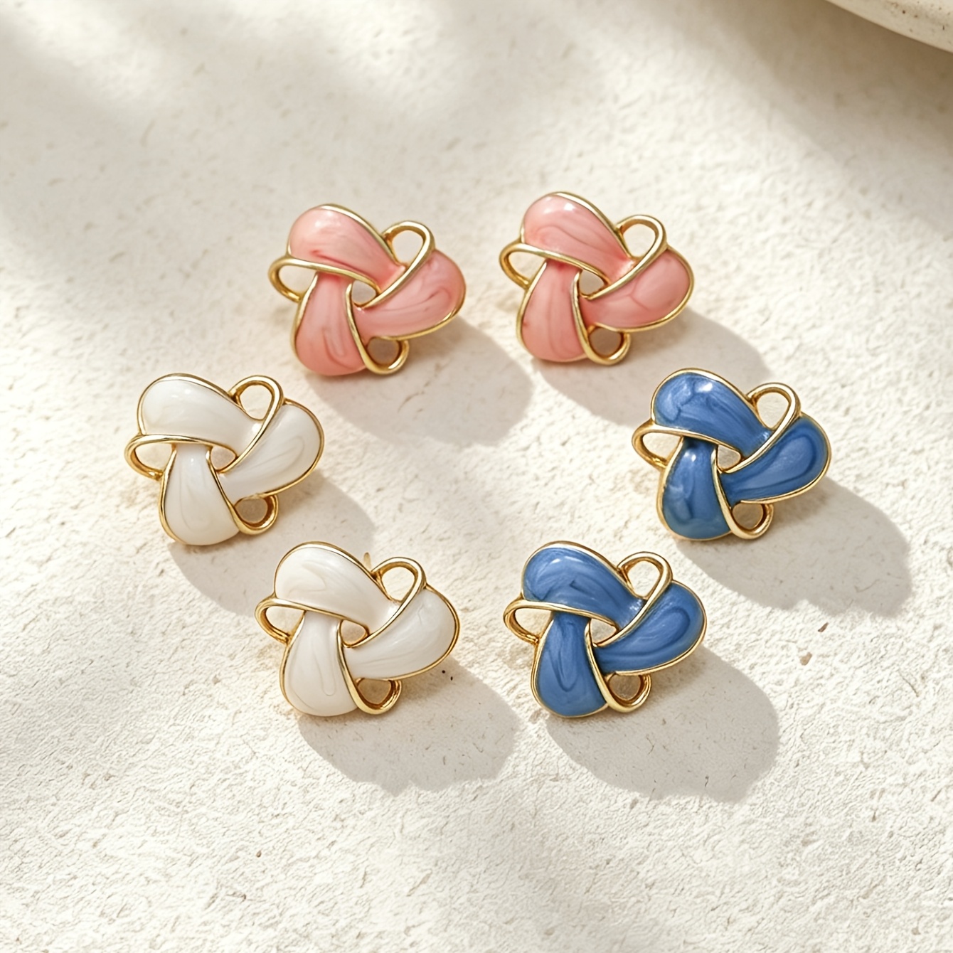 TEMU 3 Pairs Bohemian Cute Tricolor Flowers, Triangular Design Earrings, Women's Fashion Studs, Exquisite Classic Versatile For Daily Wear, Parties,