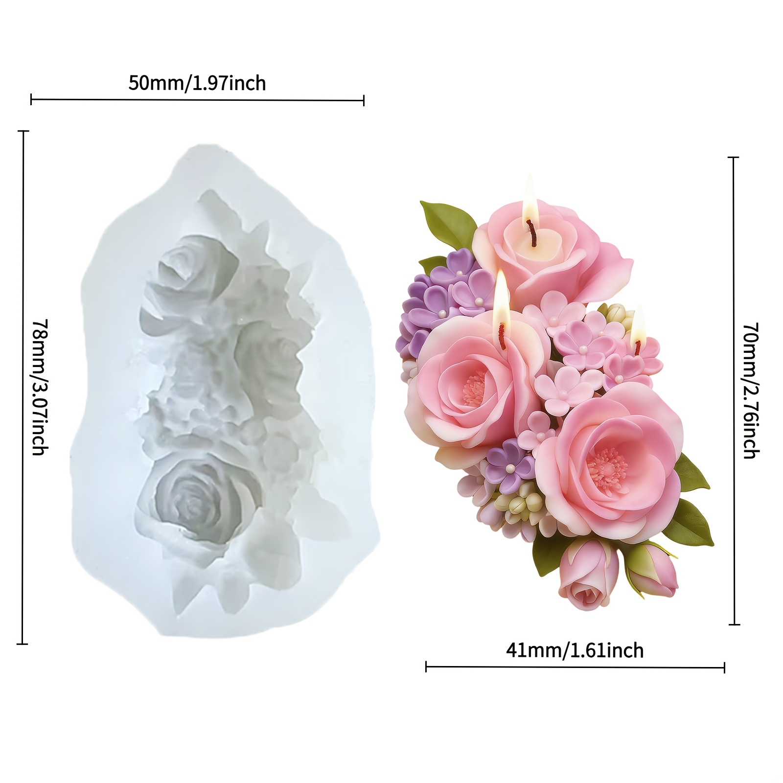 E-shop Harzgussformen, Helllila Mischfarbe Rosencluster Silikonform, Die geschichtete Blütenblattstruktur der Rose ist exquisit und strukturiert, diese
