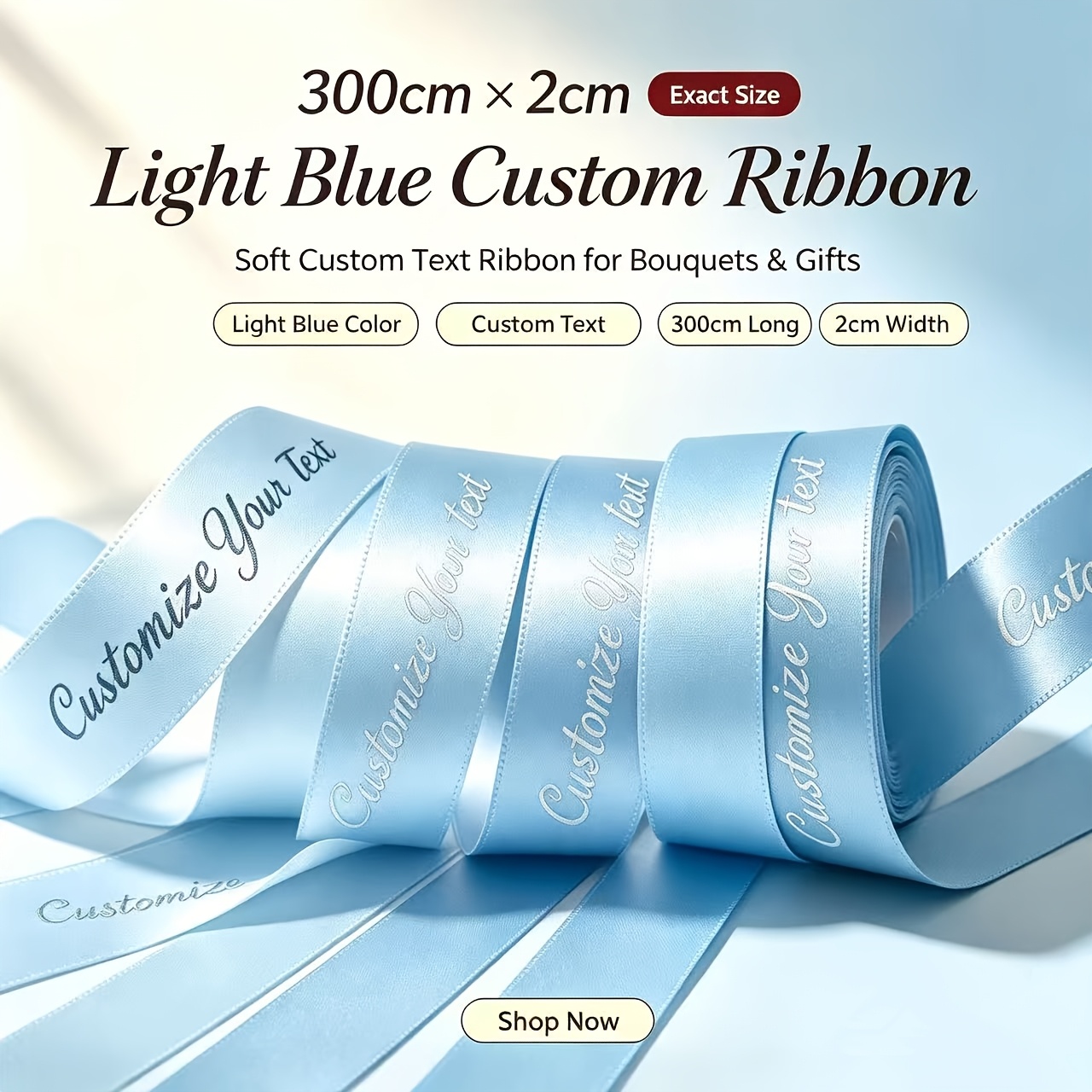 TEMU Custom Printed Satin Ribbon 300cm×2cm Personalized Gift Wrapping Ribbon For Bouquet Diy Christmas Halloween