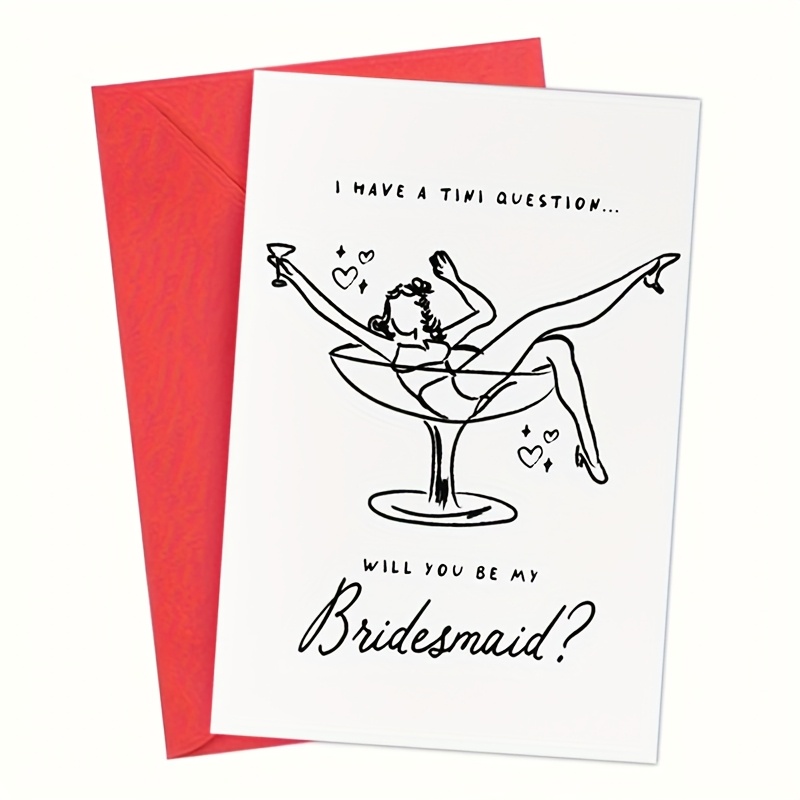 TEMU 1pc Bridesmaid Proposal Card, Martini Design, With Envelope And Bow, Made Of Fashionable And Durable Paper, "will You Be My Bridesmaid?" This