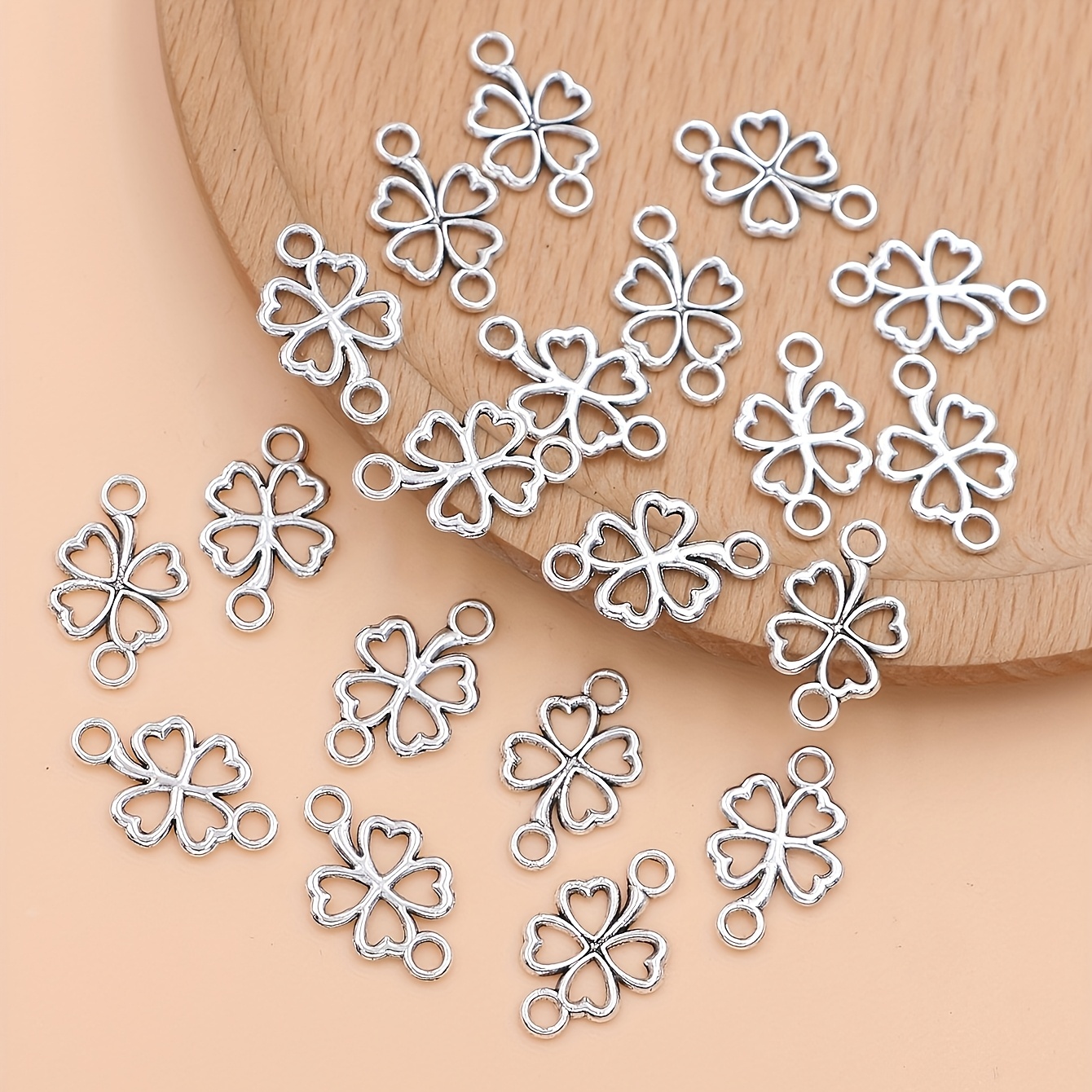 20pcs Silvery Clover Charms Connectors For Jewelry Making Diy Bracelet Necklace Accessories