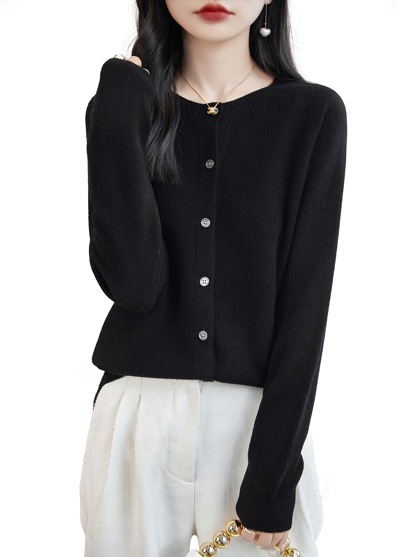 Korean Style Long Cardigan Sweater Plain Loose Casual Buttoned