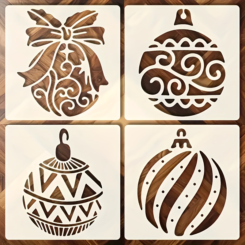 TEMU 4 Modèles de Noël - Pochoirs de Peinture DIY Réutilisables de 3,94x3,94 Pouces avec de Fêtes Complexes (Arches, Décorations, Arbres, Étoiles)