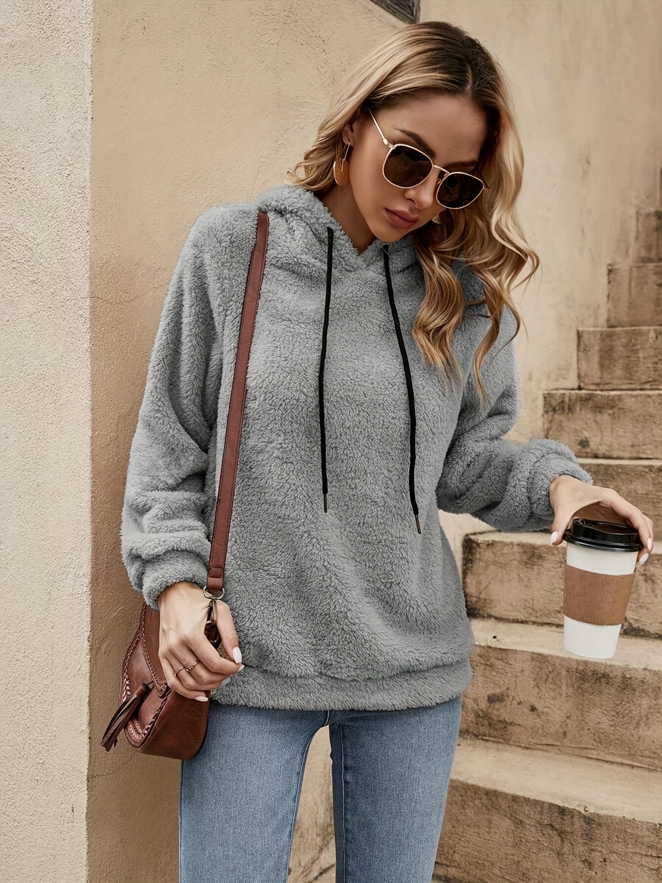sweat à capuche rouge décontracté pour femme - manches longues, cordon de serrage, sweat-shirt avec poche  , vêtements dhiver décontractés, mode automne, vêtements dhiver décontractés | sweat à capuche avec cordon de serrage | coupe confortable Détails du produit 4