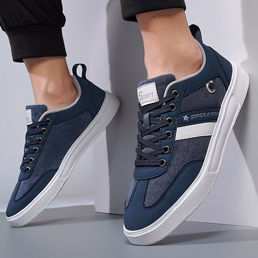 chaussures décontractées rétro pour hommes - respirantes, semelle confortable, chaussures de skate style avec en pu/toile, à lacets, adaptées à toutes 9