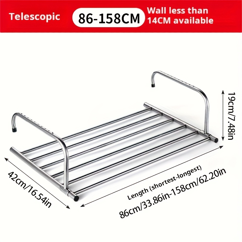 E-shop 1 Faltbarer und einziehbarer Kleiderbügel, kein Einbau erforderlich, zum Aufhängen auf Balkon & Fensterrahmen, Multi--Trocknung für Kleidung &