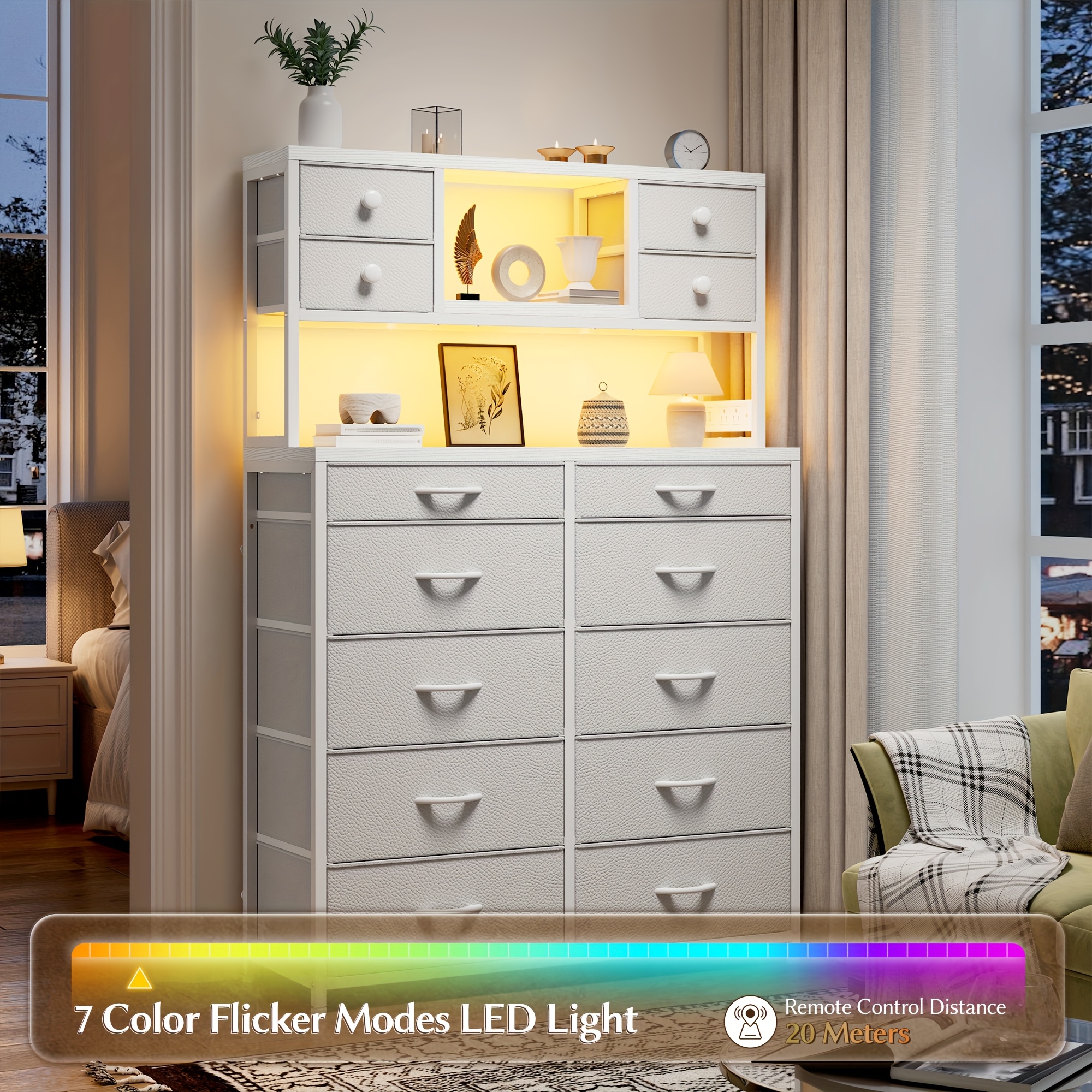white christmas dresses LED Dresser with 8 PU Leather Drawers
