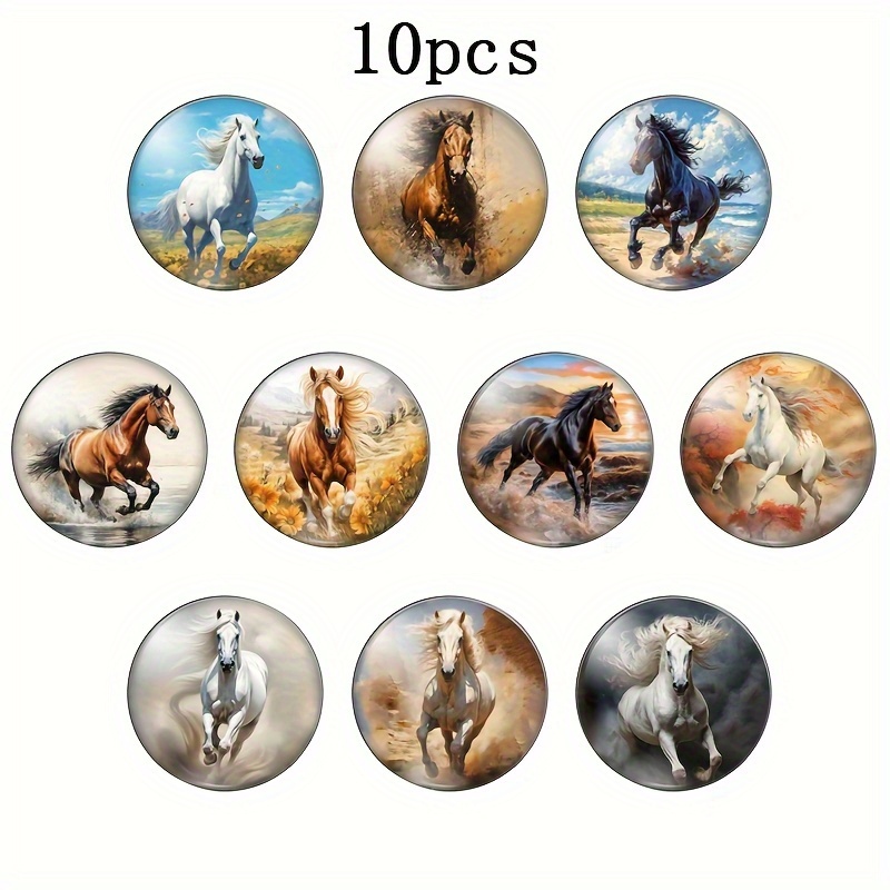 

10pcs Cute Running Horse Pattern Round Flat Back Charms, Jewelry Making Findings